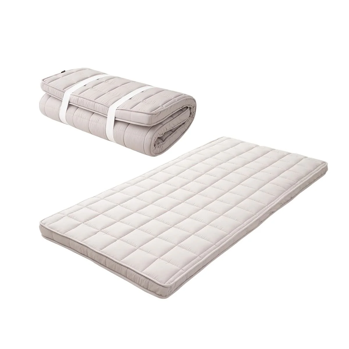 Emoor Japanese Padded Futon Mattress Machi Twin Gray, Gusset Foldable Storable Elastic Bands Floor Sleeping Guest Bed Tatami Mat