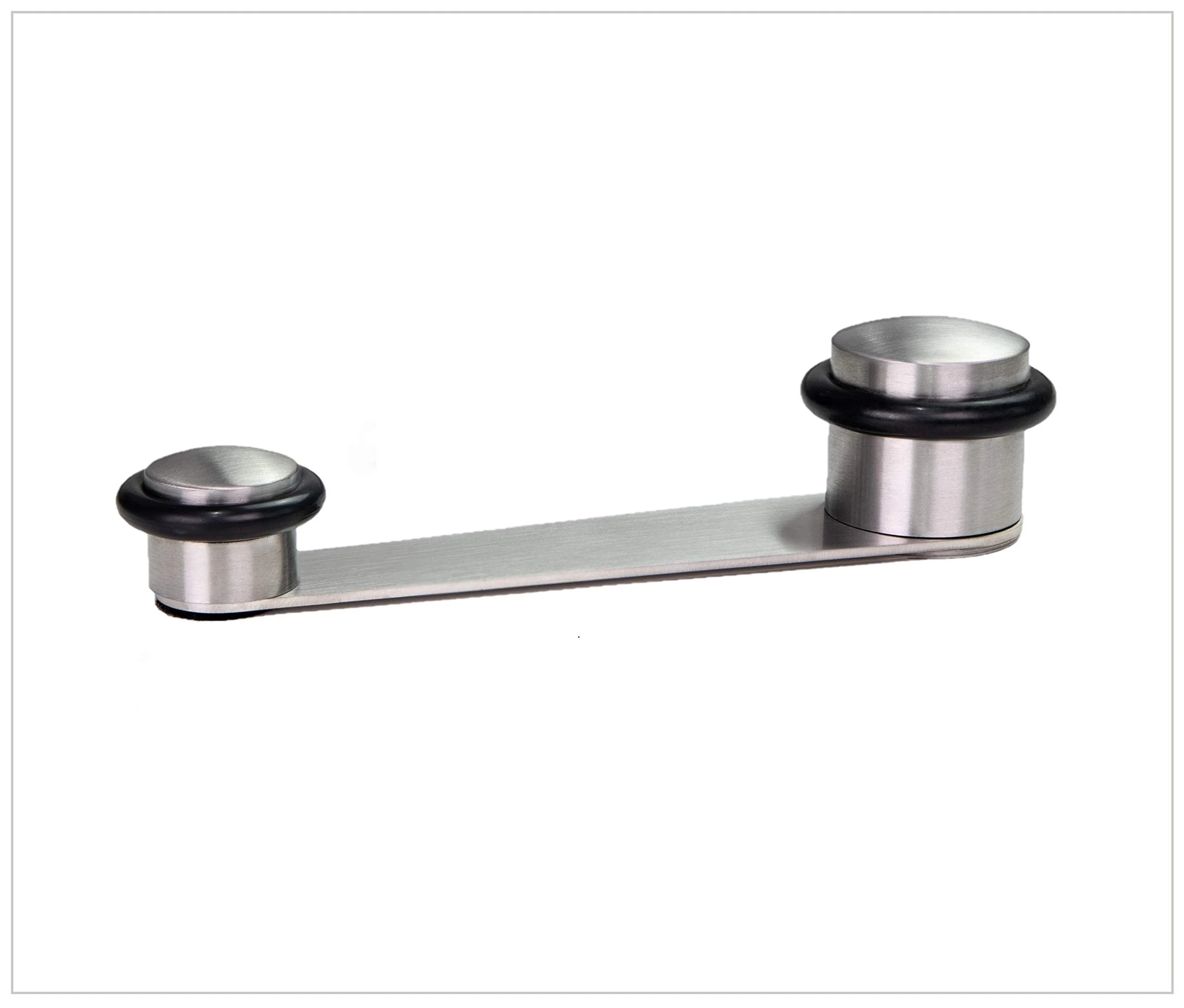 Evi | Rotating Doorstop | For Doors Up To 2.75' Thick | Black Rubber | Stainless Steel Matte Finish | Includes Screw + Anchor |