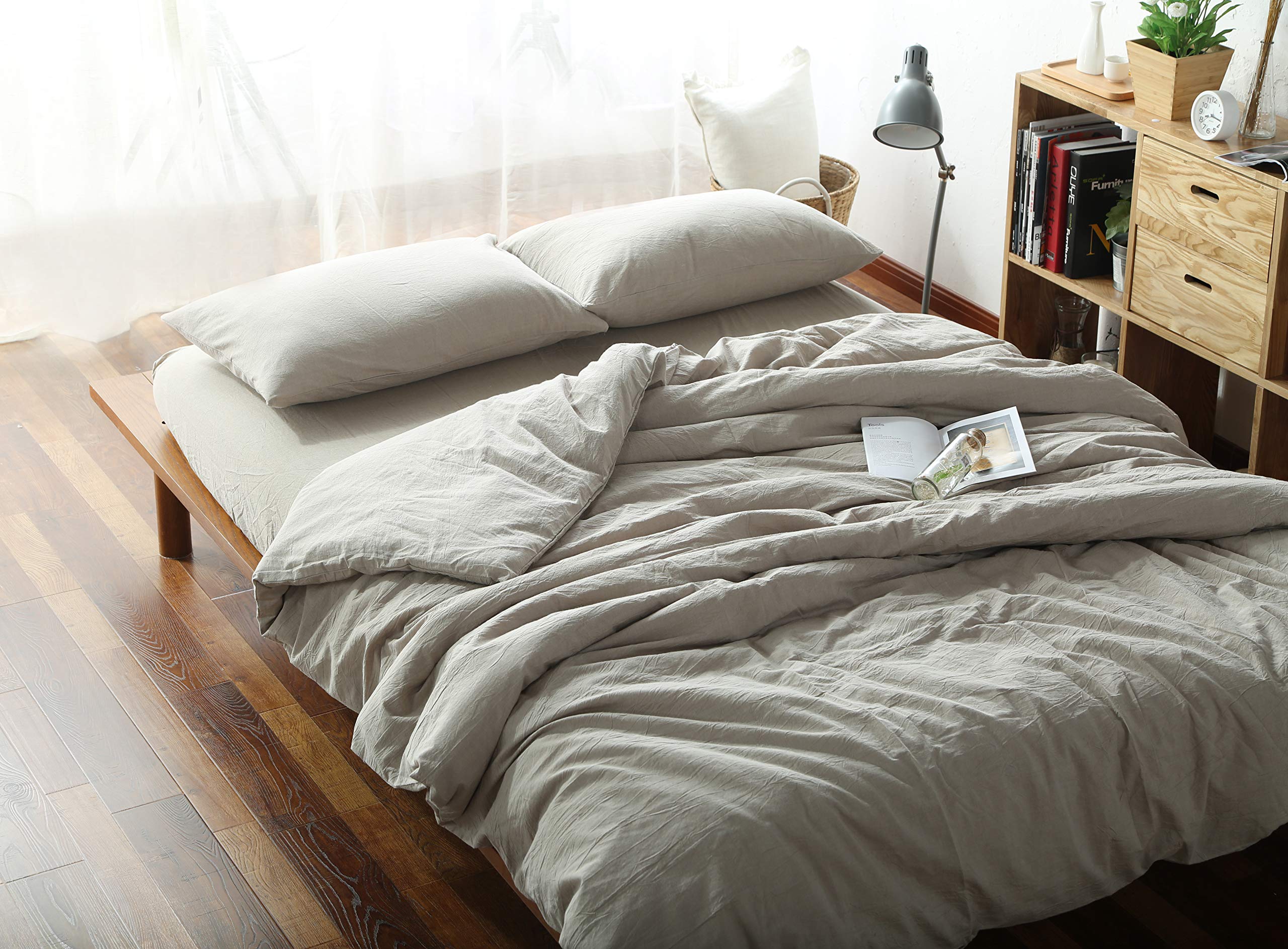 F.Y.Dreams 100% Washed Cotton Duvet Cover For Weighted Blanket 48X72 Inches With 8 Ties, Zipper On Long Side/Khaki/Just Duvet Co