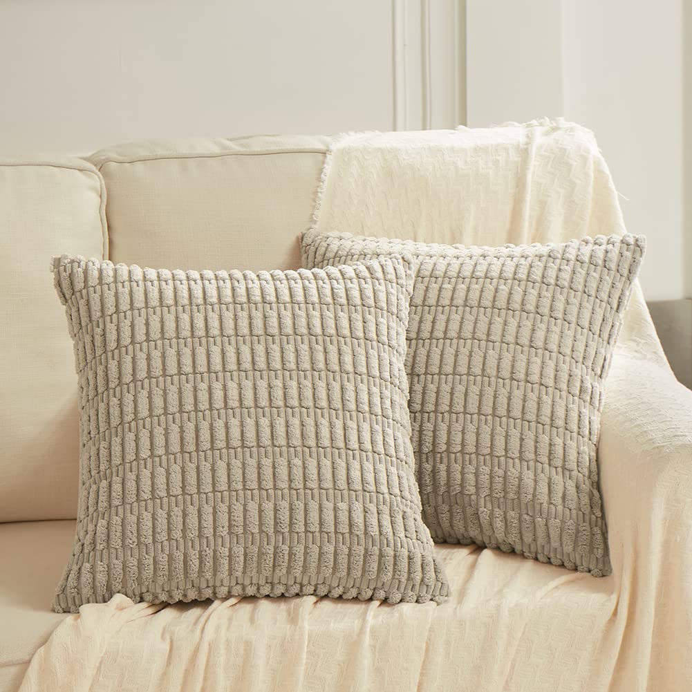 Fancy Homi 2 Packs Taupe Decorative Throw Pillow Covers 20X20 Inch For Living Room Couch Bed Sofa, Rustic Farmhouse Boho Home De