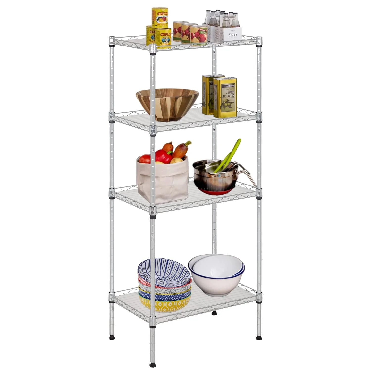 FDW 18L x 12W x 44H Wire Shelves with 4 PP Sheets Metal Shelf Storage Shelves 4 Tier Layer Storage Shelves for Laundry Bathroom