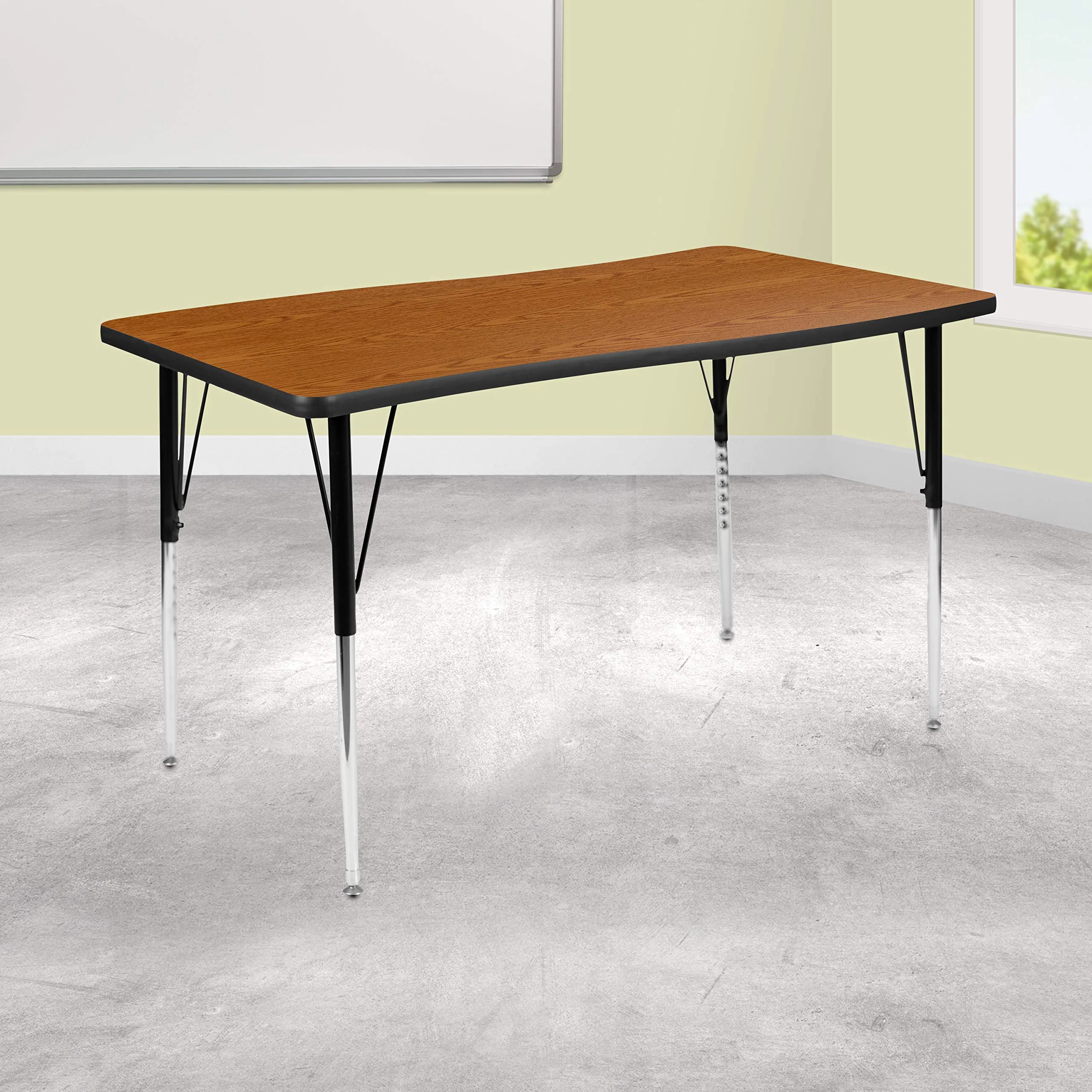 Flash Furniture 28W x 47.5L Rectangular Wave Collaborative Oak Thermal Laminate Activity Table - Standard Height Adjustable Legs