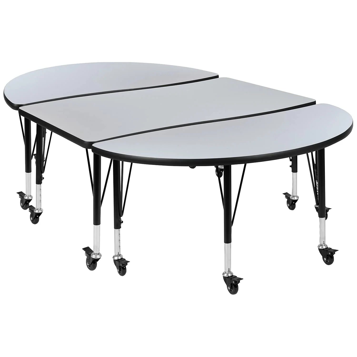 Flash Furniture 3 Piece Mobile 76 Oval Wave Collaborative Grey Thermal Laminate Activity Table Set - Height Adjustable Short Leg