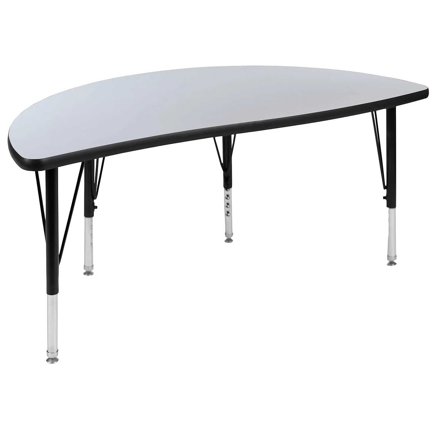 Flash Furniture 47.5 Half Circle Wave Collaborative Grey Thermal Laminate Activity Table - Height Adjustable Short Legs