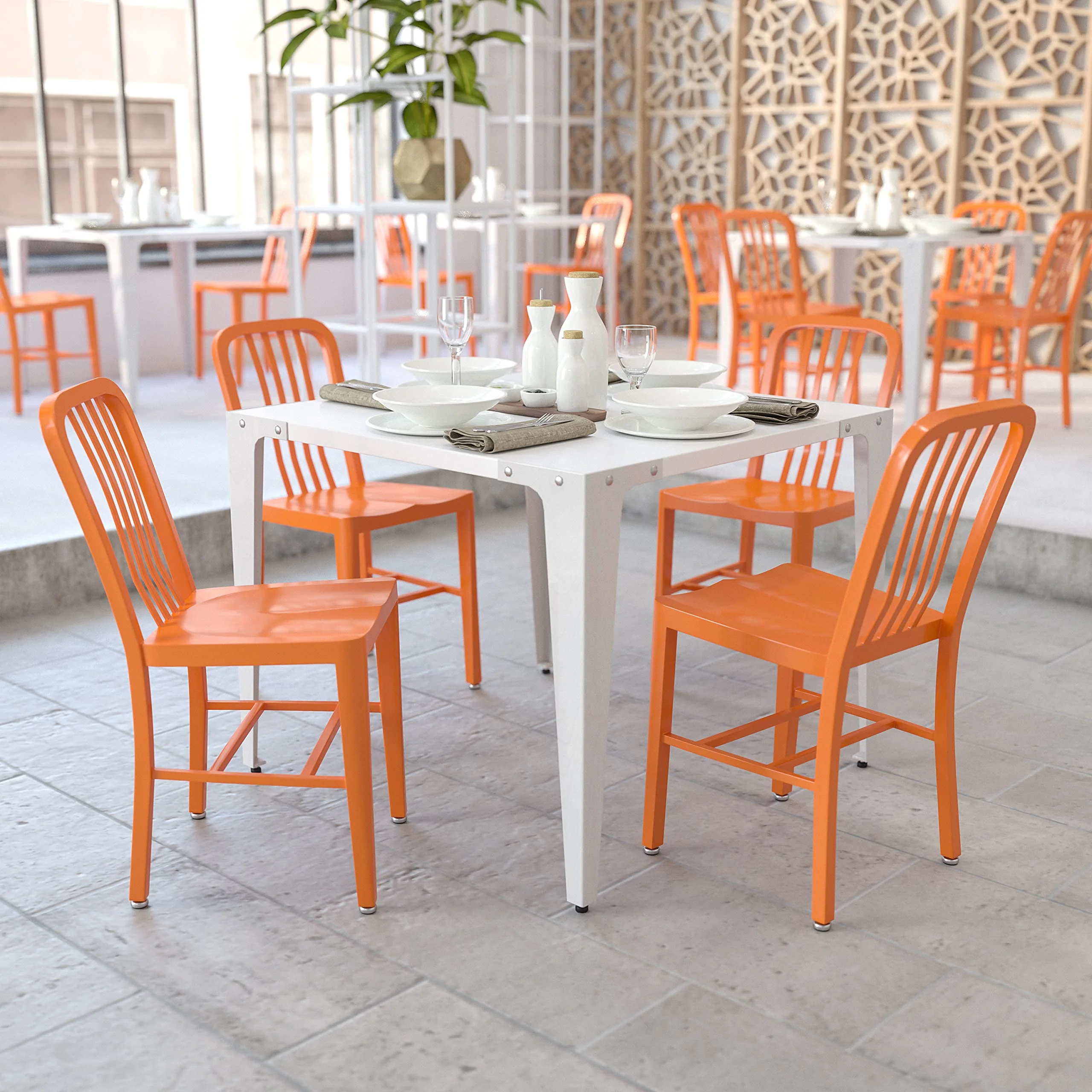 Flash Furniture Gael Commercial Grade 2 Pack Orange Metal Indoor-Outdoor Chair