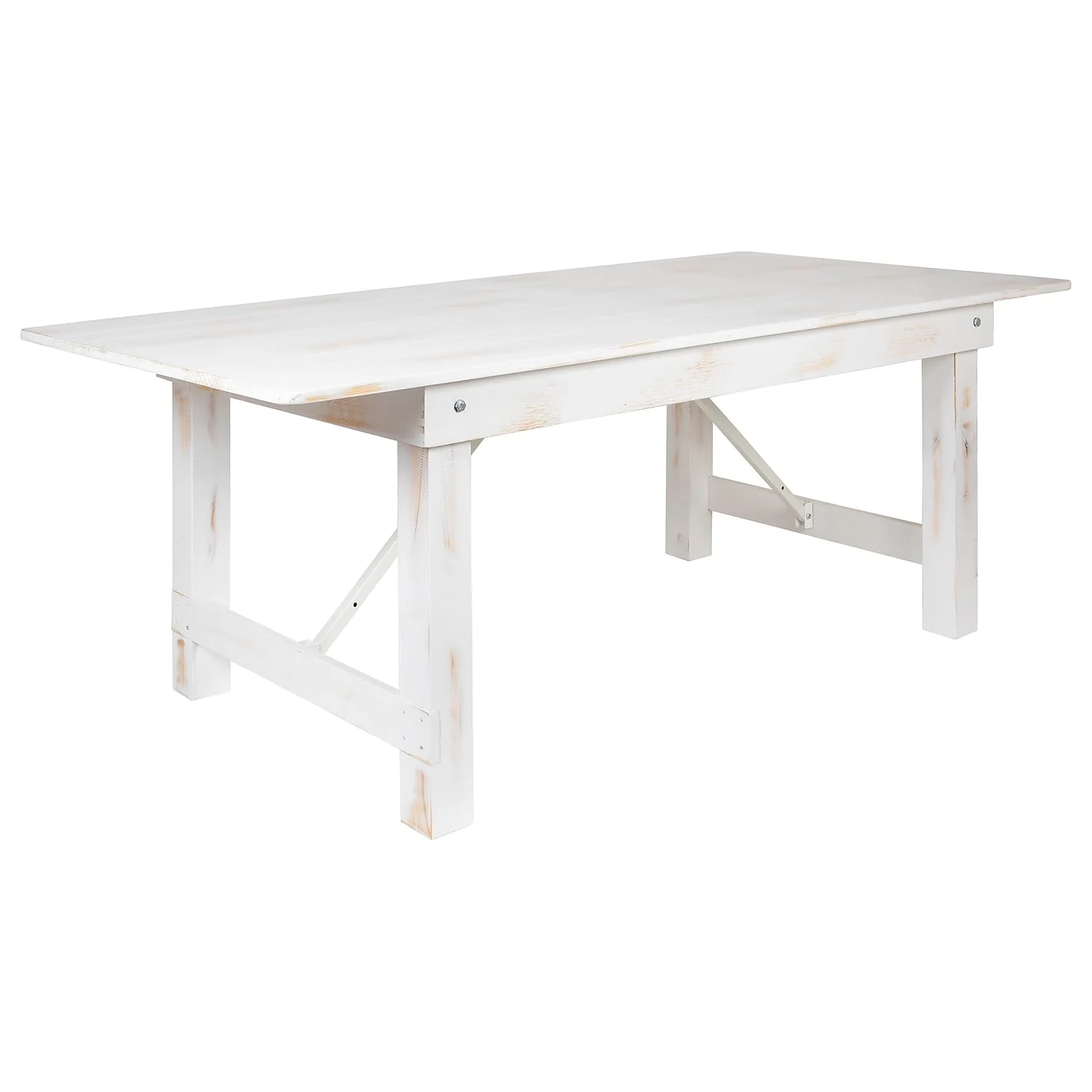 Flash Furniture HERCULES Series 7 x 40 Rectangular Antique Rustic White Solid Pine Folding Farm Table