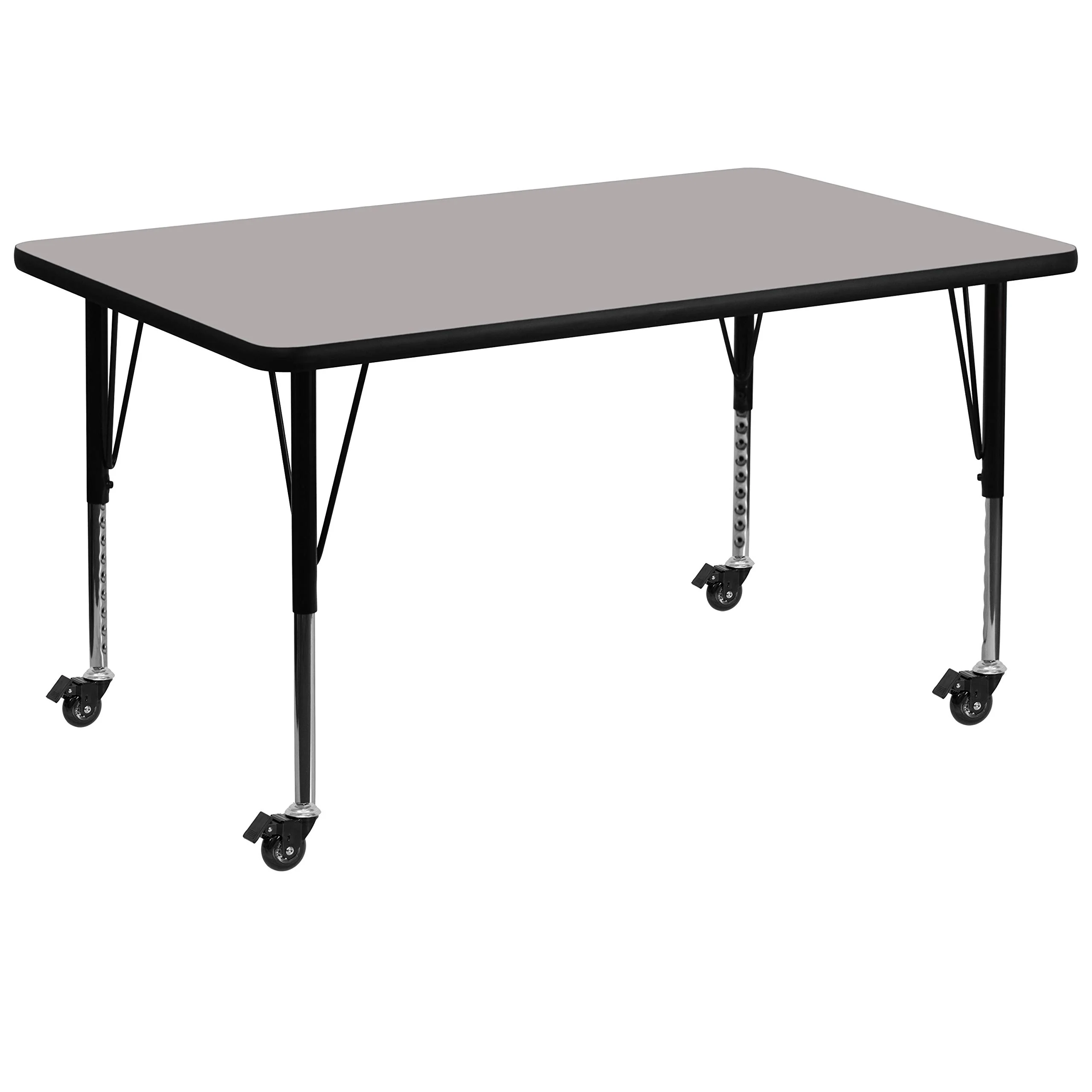 Flash Furniture Mobile 36W x 72L Rectangular Grey HP Laminate Activity Table - Height Adjustable Short Legs