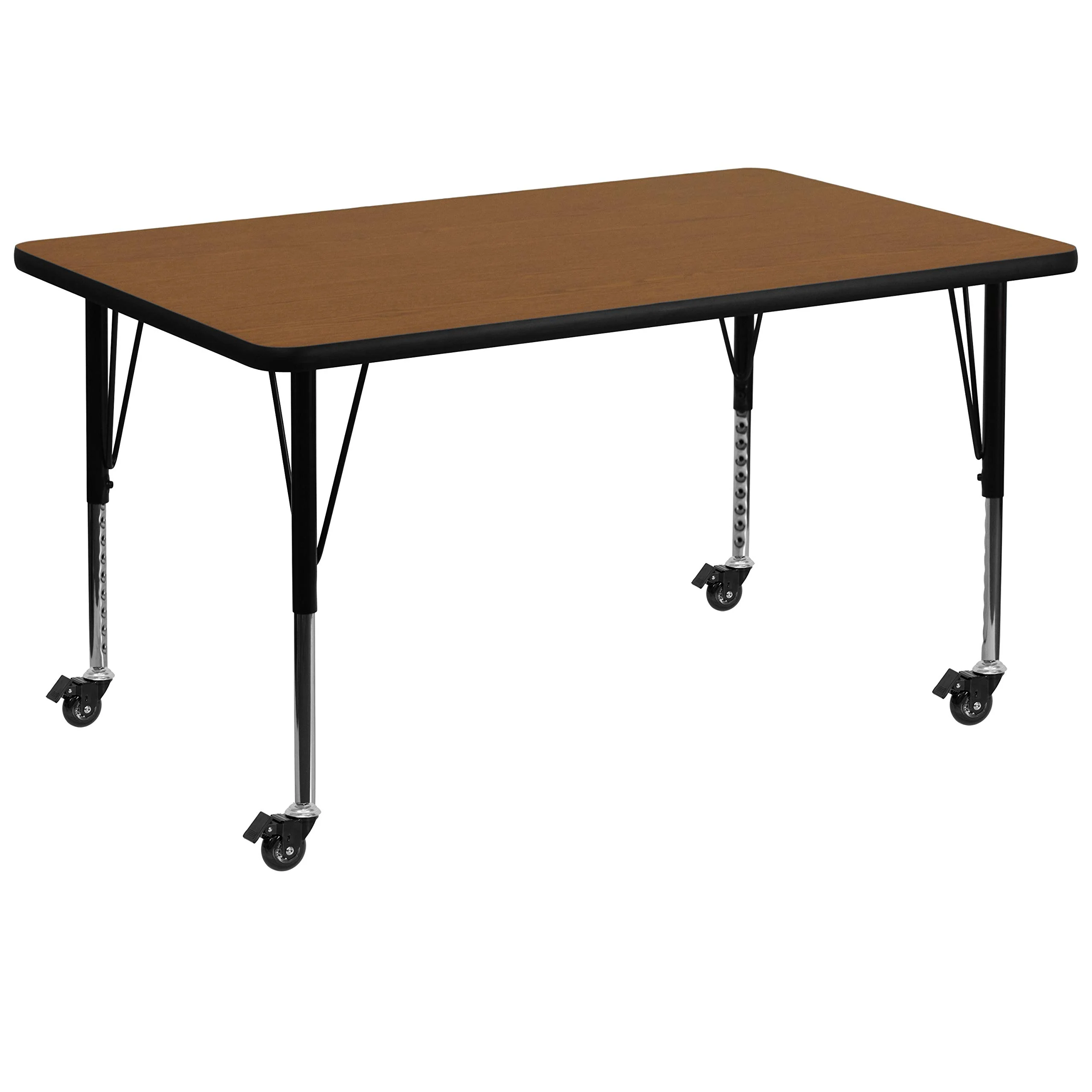 Flash Furniture Mobile 36W x 72L Rectangular Oak HP Laminate Activity Table - Height Adjustable Short Legs