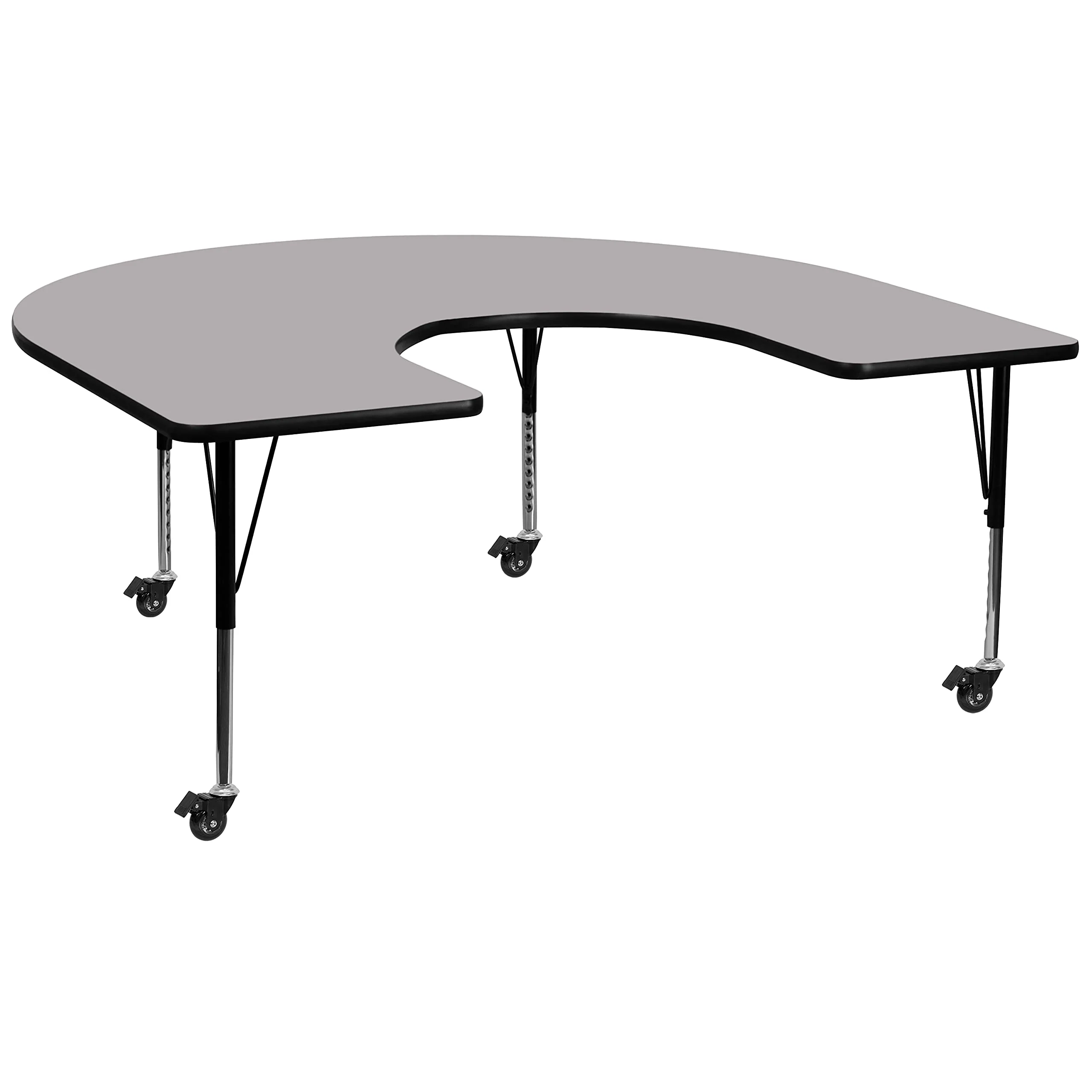 Flash Furniture Mobile 60W x 66L Horseshoe Grey Thermal Laminate Activity Table - Height Adjustable Short Legs