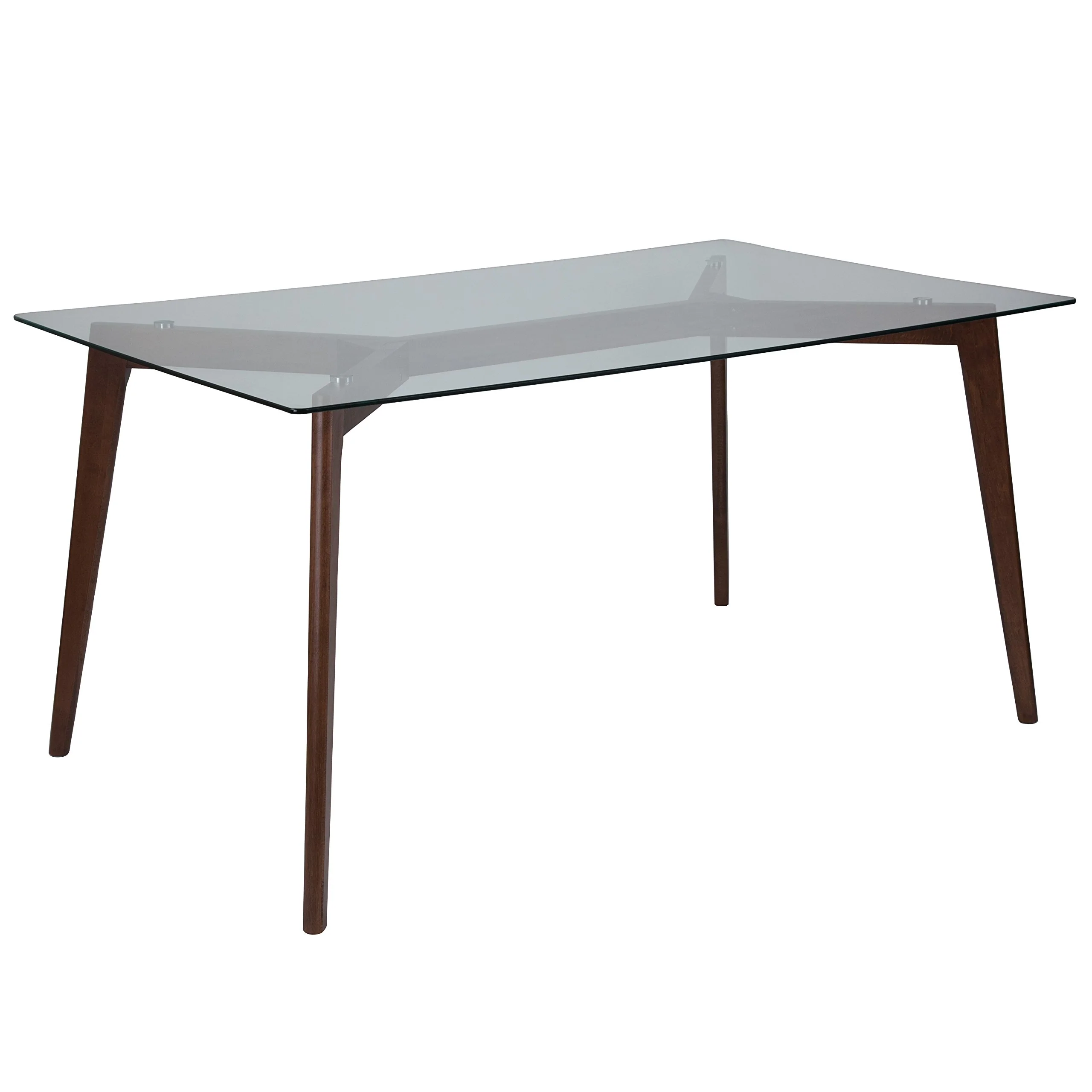 Flash Furniture Parkside 35.25 x 59 Rectangular Solid Walnut Wood Table with Clear Glass Top