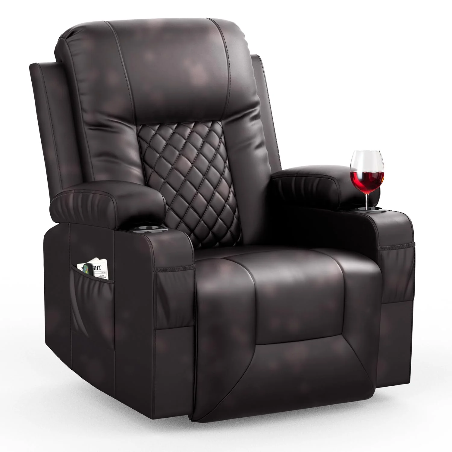 Furnimat Recliner Chairs For Adults, Massage Rocker With Heated Modern Ergonomic Lounge 360 Degree Swivel Single Sofa Seat Livin