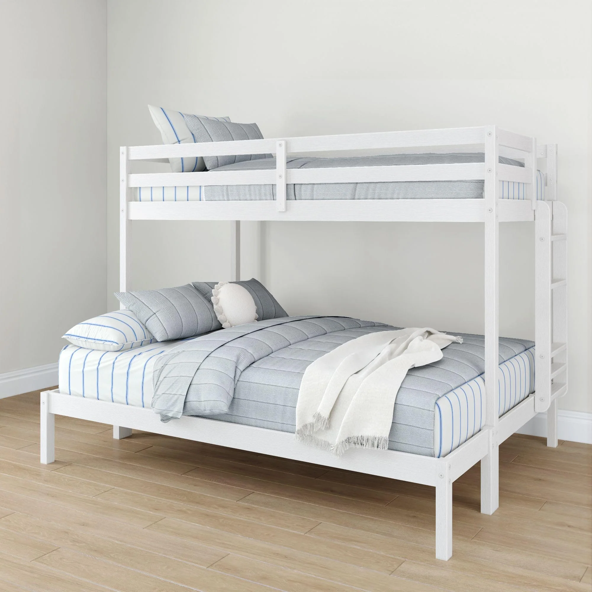 Grain & Grove Bear Twin XL Over Queen Bunk Bed, Sturdy Bunk Bed Frame for Kids, Plywood Bunk with Ladder, Guardrail, and Slats,