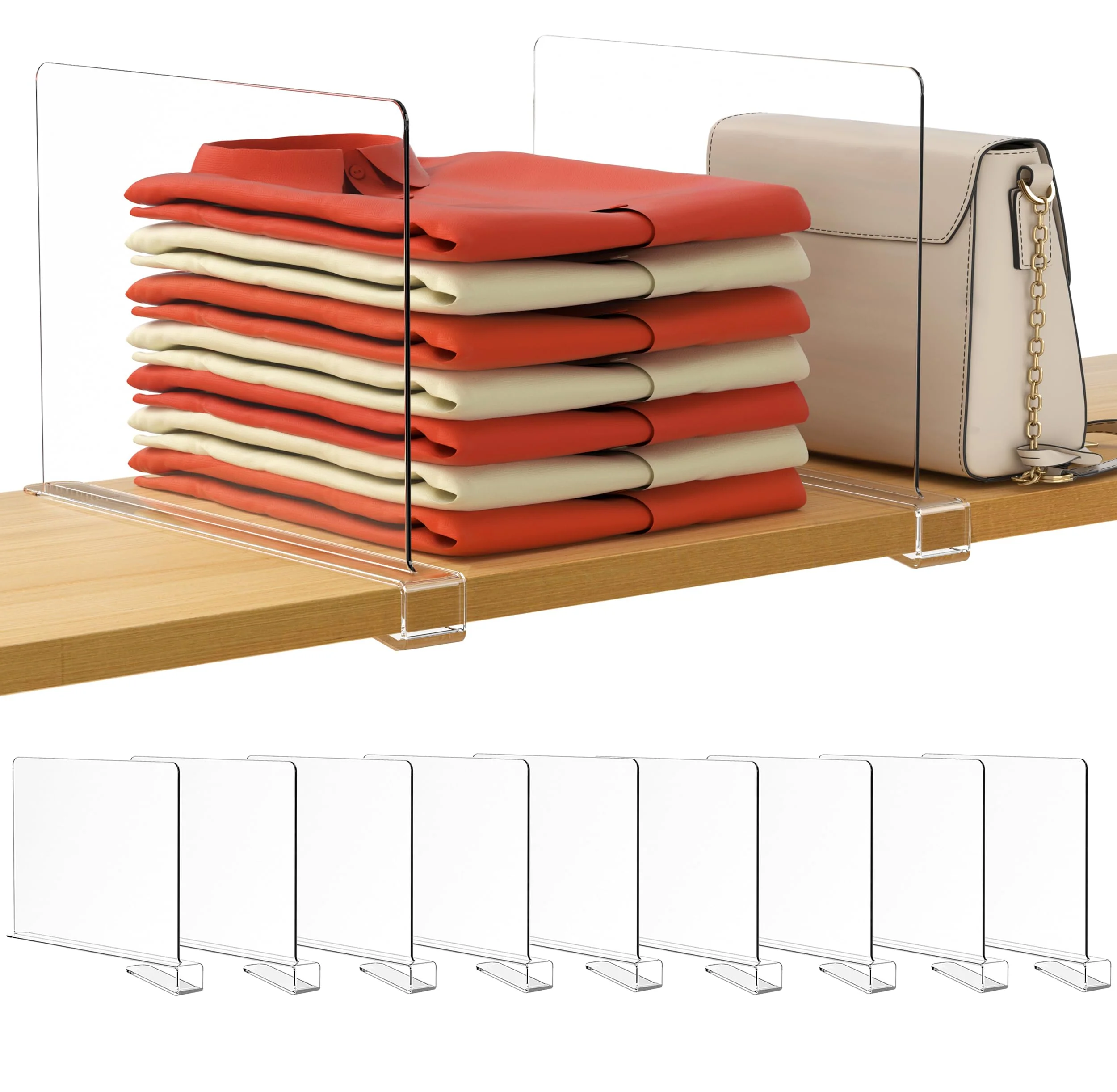 HBlife 9 Pack Clear Shelf Dividers, Vertical Purse Organizer for Closet Perfect for Sweater, Shirts, Handbags in Bedroom and Kit