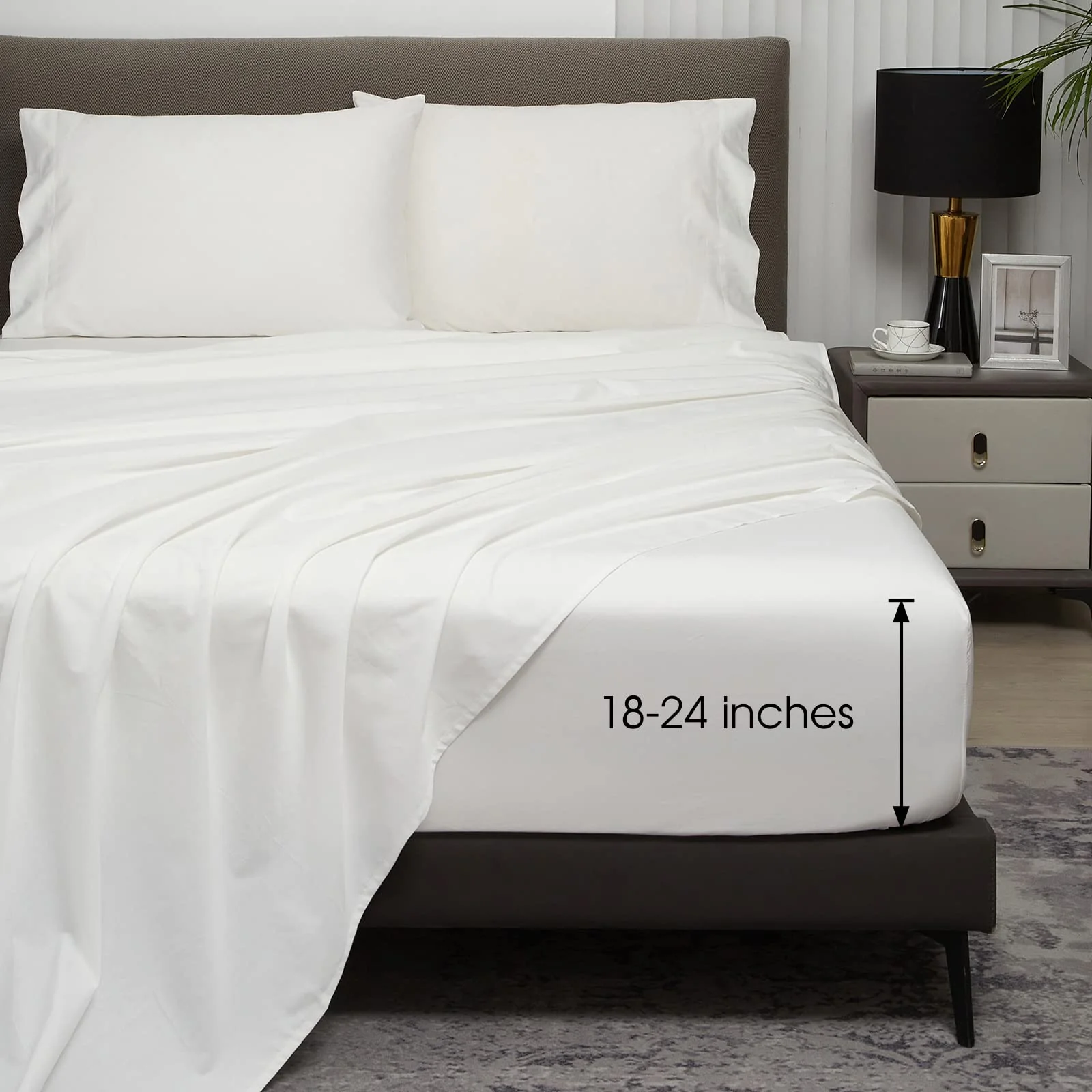 Hyprest Extra Deep Pocket Cal King Sheet Sets Fits 18'-24' In Deep Mattress -100% Cotton California King Sheet Set, White Hote