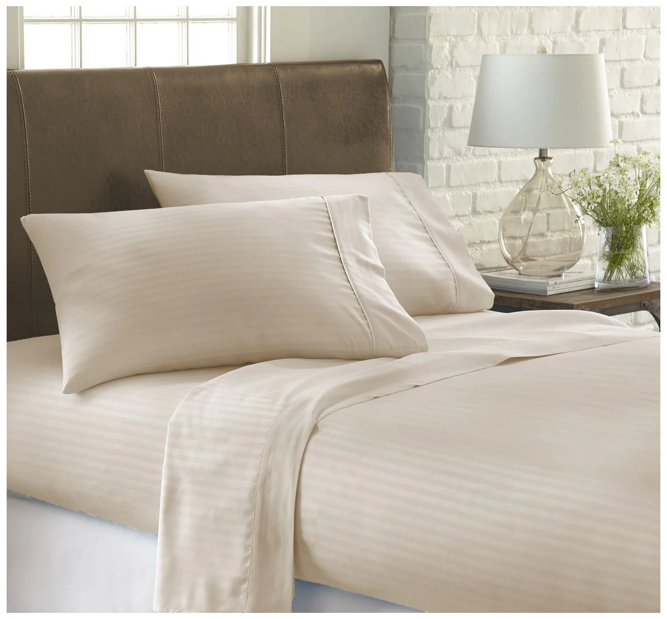 Ienjoy Home Embossed 4 Piece Sheet Set, Queen, Stripe Cream