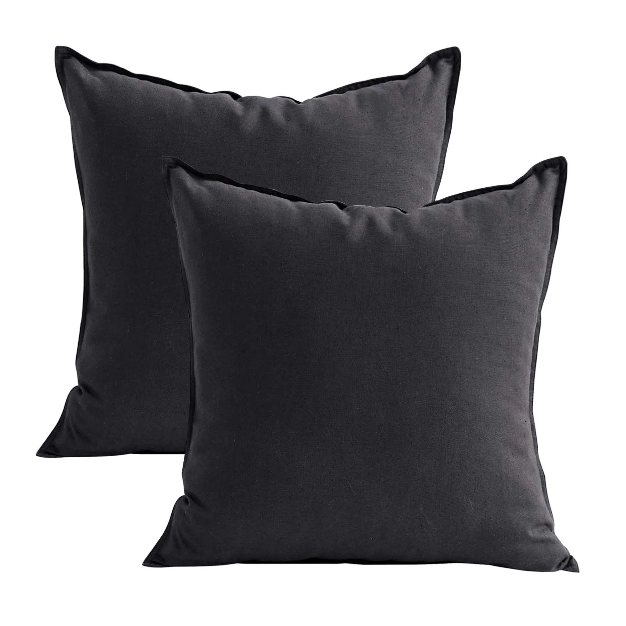 Jeanerlor Set Of 2 20'X20' Pillowcase Dark Grey Cousion Cover Natural Cotton Linen With Unique Design To Embellish House/Study