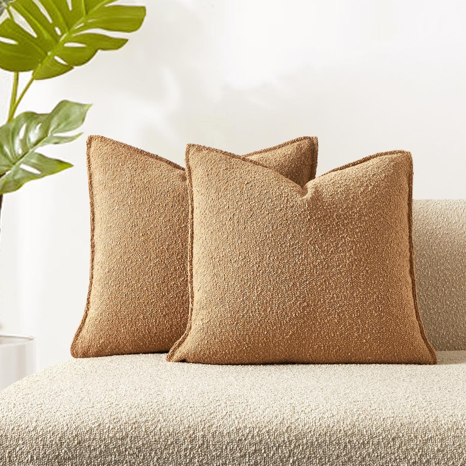 Jusprurbet Camel Boucle Throw Pillow Covers 26X26 Inch Set Of 2 For Couch Bedroom Sofa Living Room Decorative Soft Thick Curly T