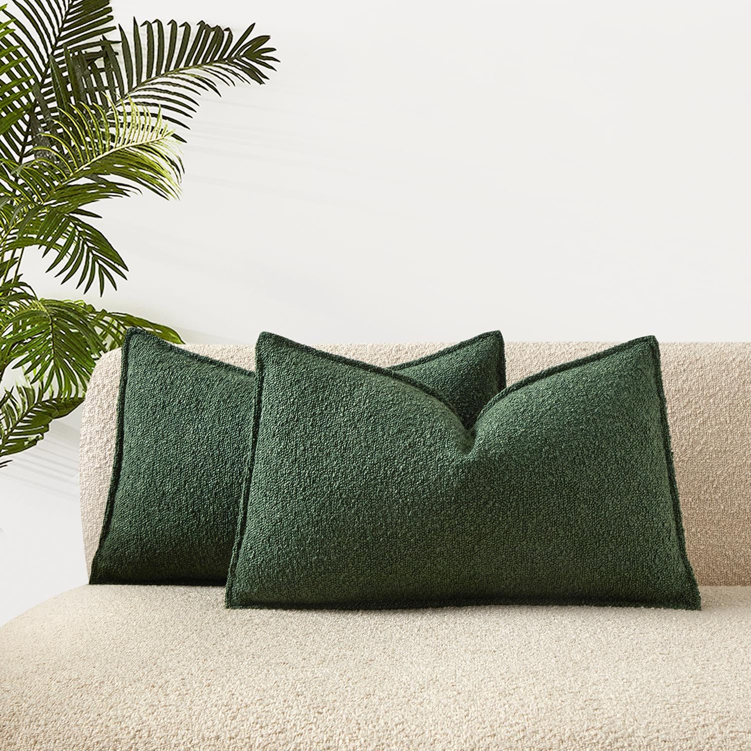 Jusprurbet Green Boucle Textured Lumbar Throw Pillow Covers 12X20 Inch Set Of 2 For Couch Bedroom Sofa Living Room Decorative So