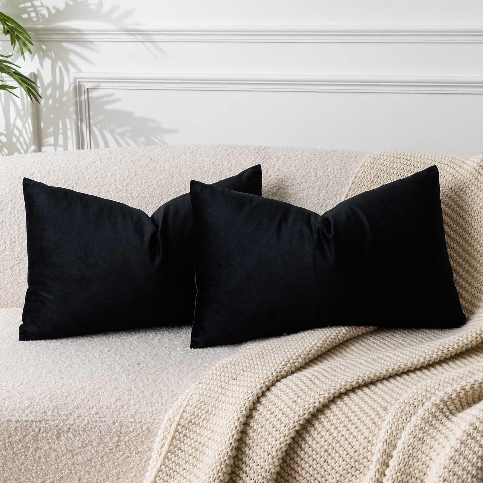 Juspurbet Black Lumbar Velvet Throw Pillow Covers 12X20 Inch Set Of 2 For Living Room Couch Sofa Bedroom Decorative Rectangle So