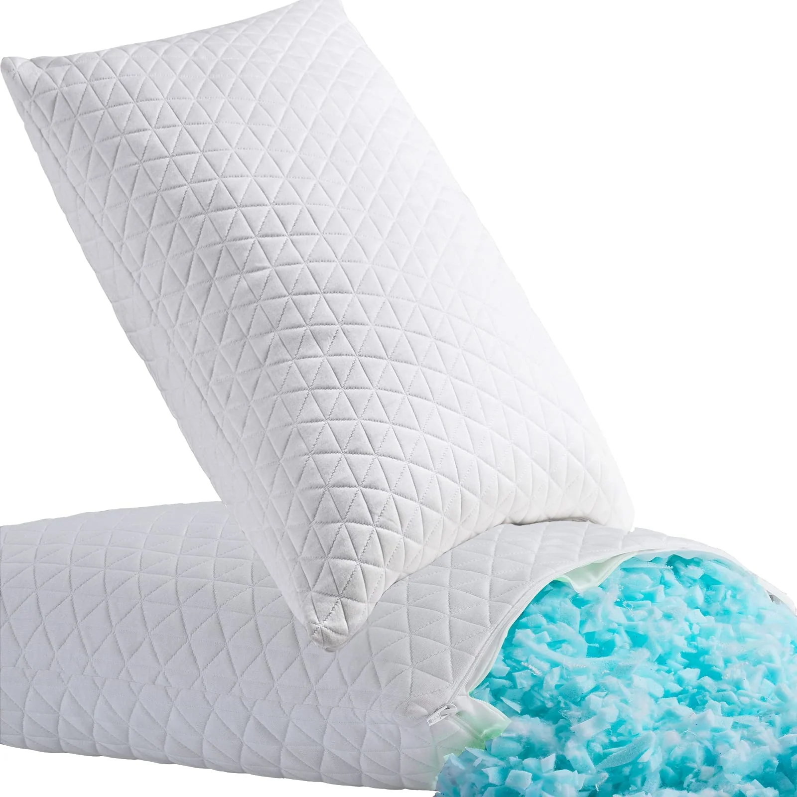 Keyoohome Shredded Memory Foam Pillows For Sleeping,Bed Pillows King Size Set Of 2 Pack Cooling Adjustable,Good For Side And Bac