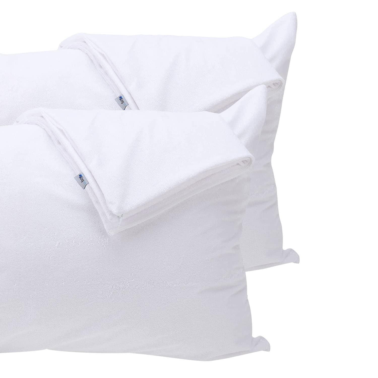 Kingnex 4 Pack Feather Proof Pillow Protectors Queen Size With Zipper - Waterproof - Down Proof Terry Surface