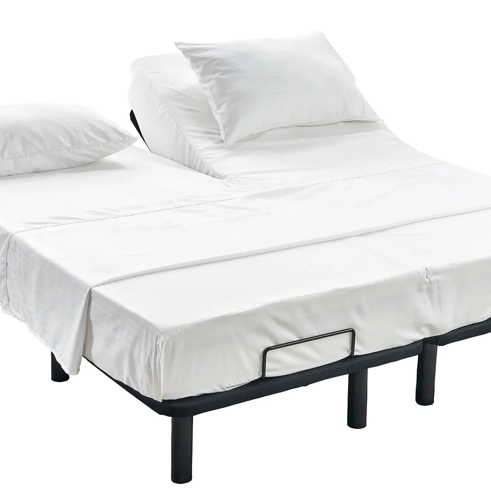 Kingnex Striped Split Top King Sheets Sets For Adjustable Bed With Strap Soft Double Brushed 1800 Microfiber 4 Pcs Set Include 1