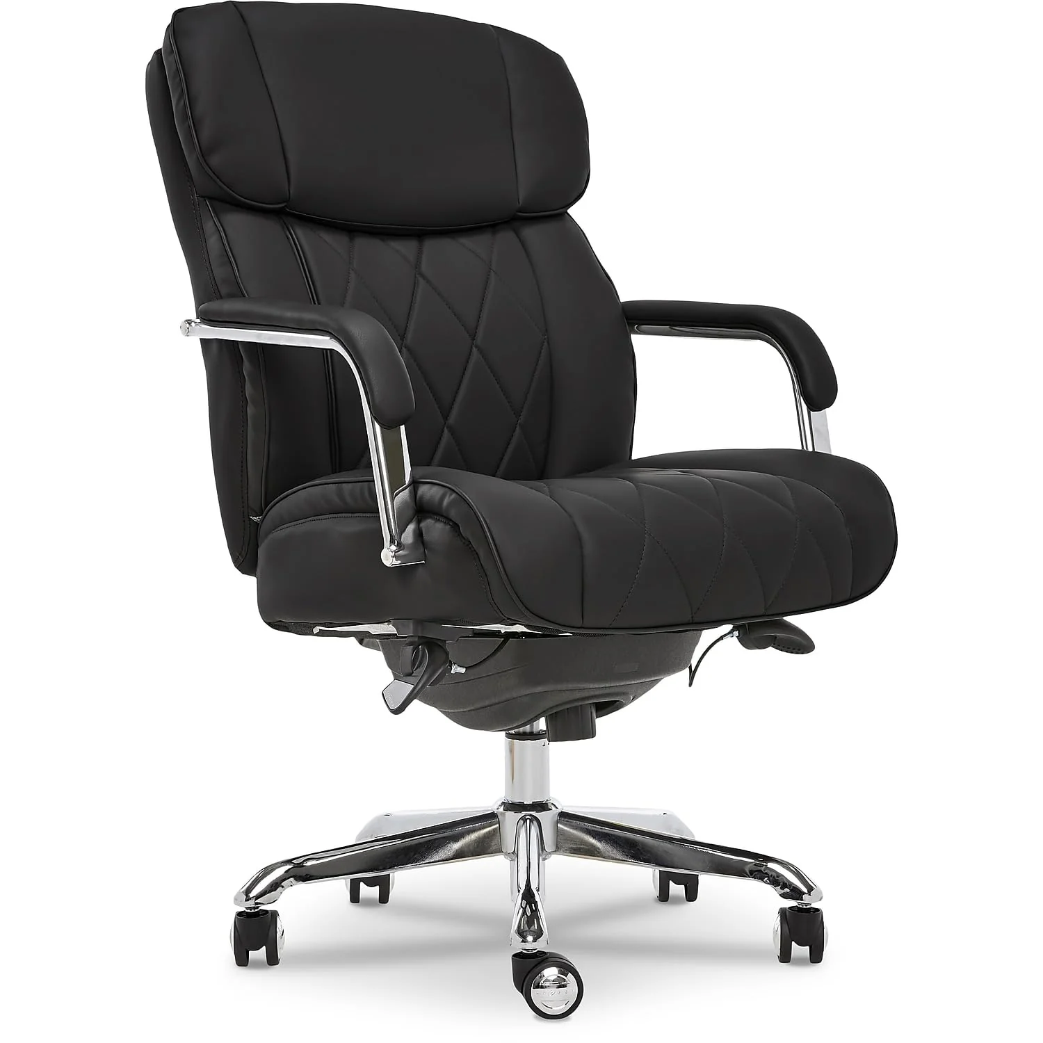La-Z-Boy Sutherland Quilted Leather Executive Office Chair With Padded Arms, High Back Ergonomic Desk Chair With Lumbar Support,