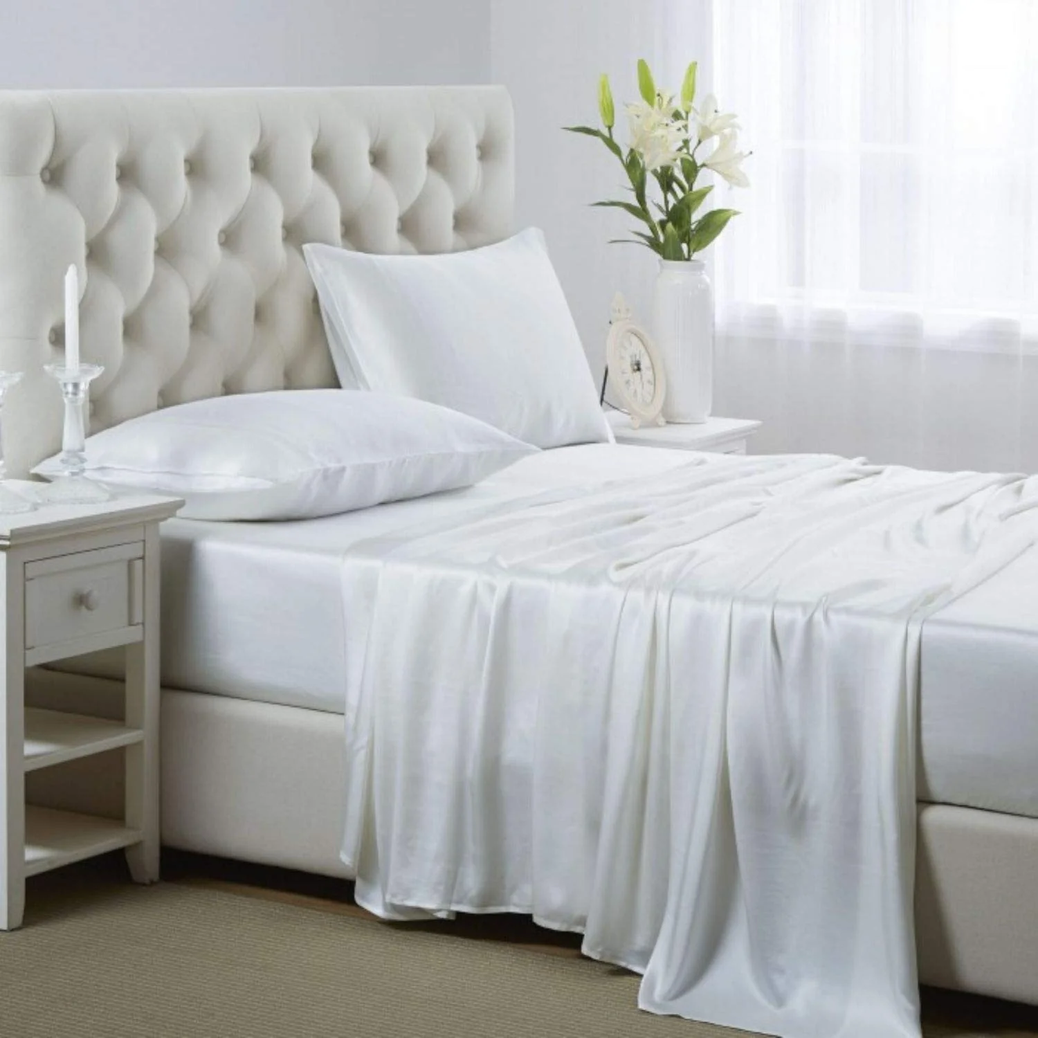 Lanest Housing Silk Satin Sheets, 3-Piece Twin Xl Size Satin Bed Sheet Set With Deep Pockets, Cooling Soft And Hypoallergenic Sa