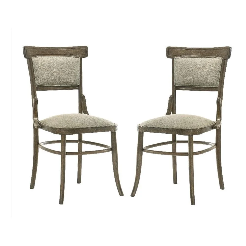 Lilola Home Bistro Set of 2 Dining Chairs in Vintage Walnut with Beige Fabric Upholstery - Padded Seat and Back for Kitchen or D