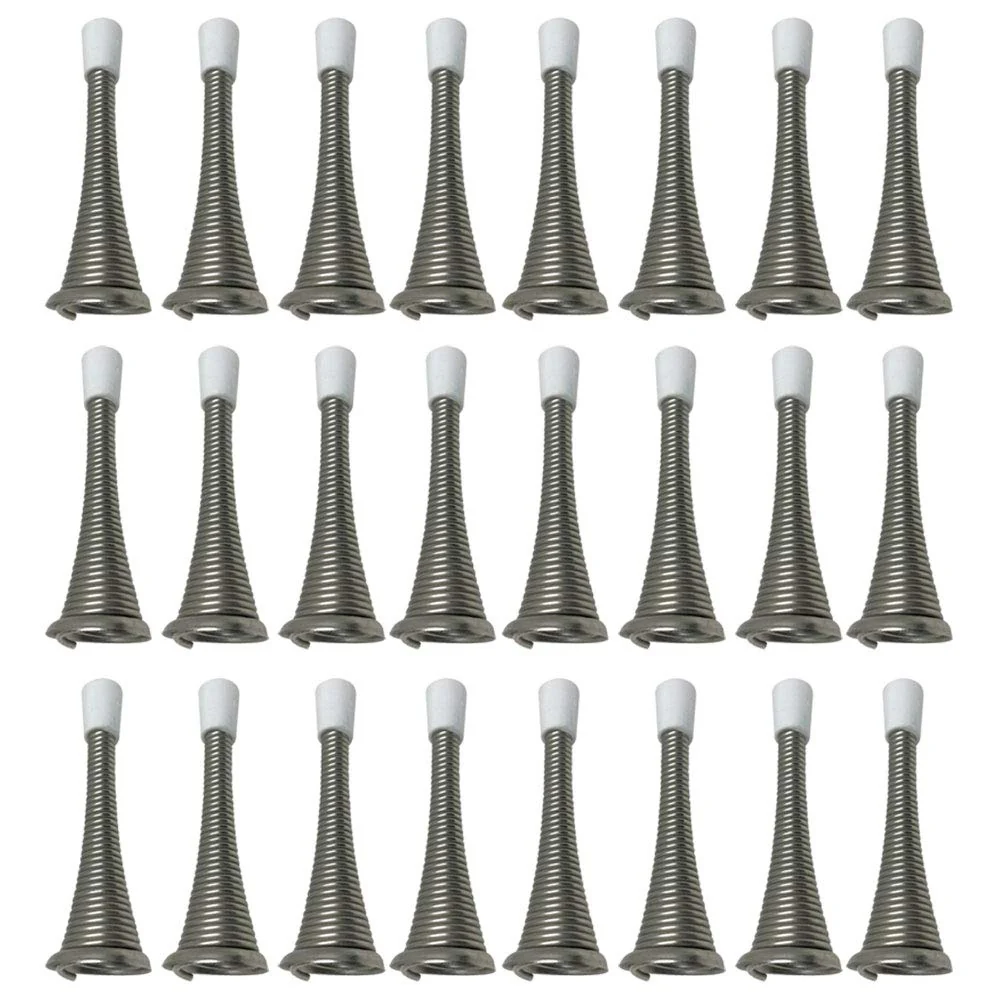 Litepak Spring Door Stop 3' Premium Heavy Duty Stopper Steel W/Plastic Bumper (Satin Nickel, 24 Pack)