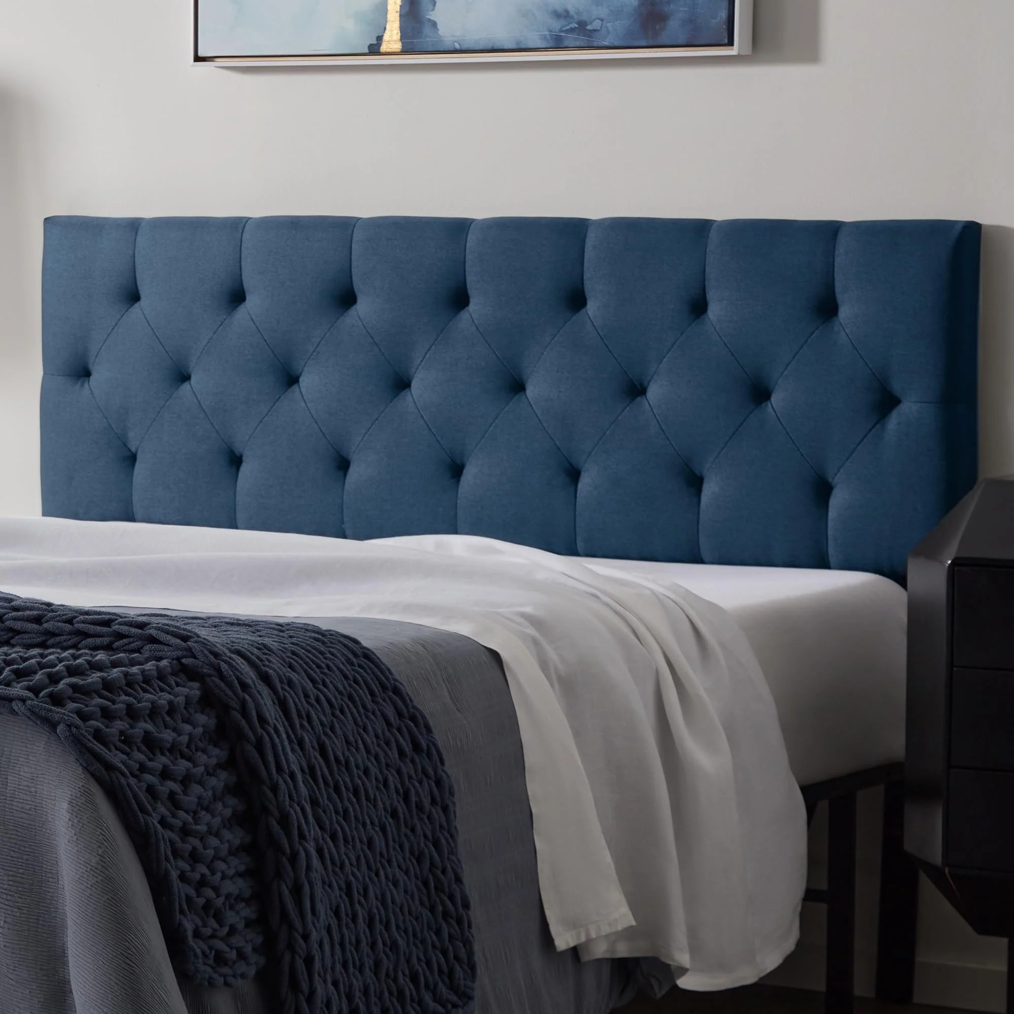 Lucid Mid-Rise Upholstered Headboard - Diamond Tufted - Padded Polyester - Adjustable Height from 34 to 46 - Easy Assembly