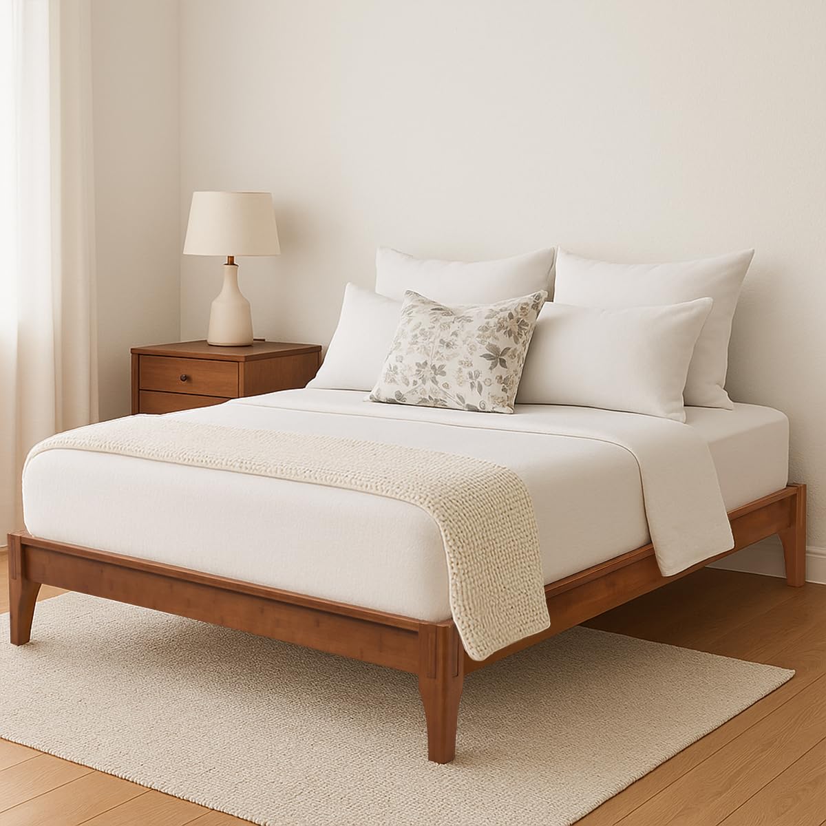Merax King Size Bamboo Platform Bed, Mid-Century Modern Bed Frame with Wood Slat Support, No Box Spring Needed, Easy Tool-Free A