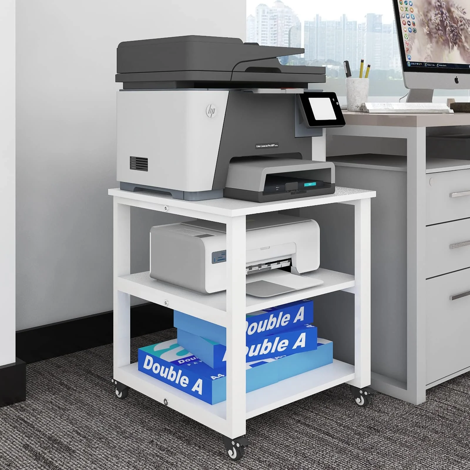 Natwind 3-Tier Laser Printer Cart,19.7'X19.7'X22.6' Large Machine Stand,Heavy Duty Rolling Table With Storage,Floor-Standing