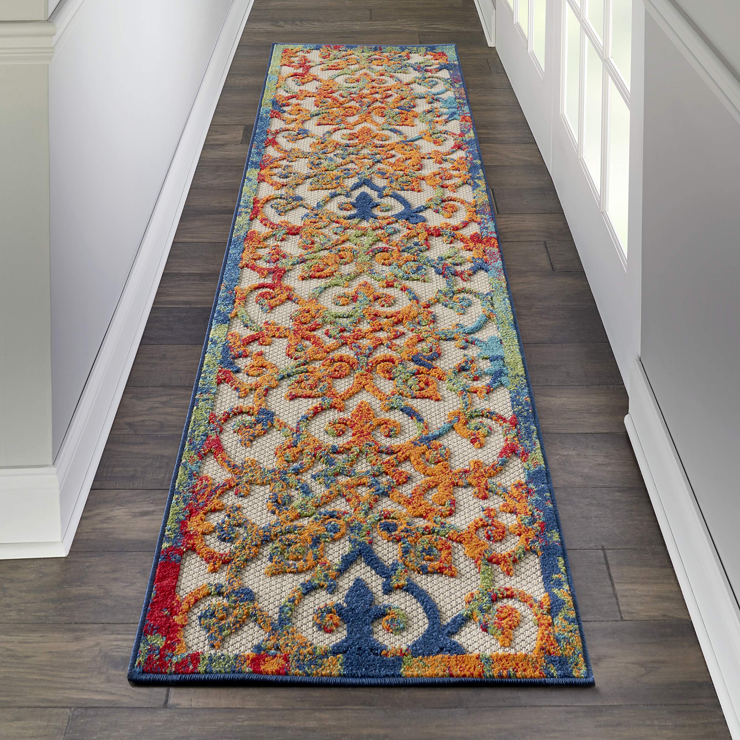 Nourison Aloha Indoor/Outdoor Multicolor 2'3' X 12' Area Rug, Transitional, French Country, Easy Cleaning, Non Shedding, Bed Ro