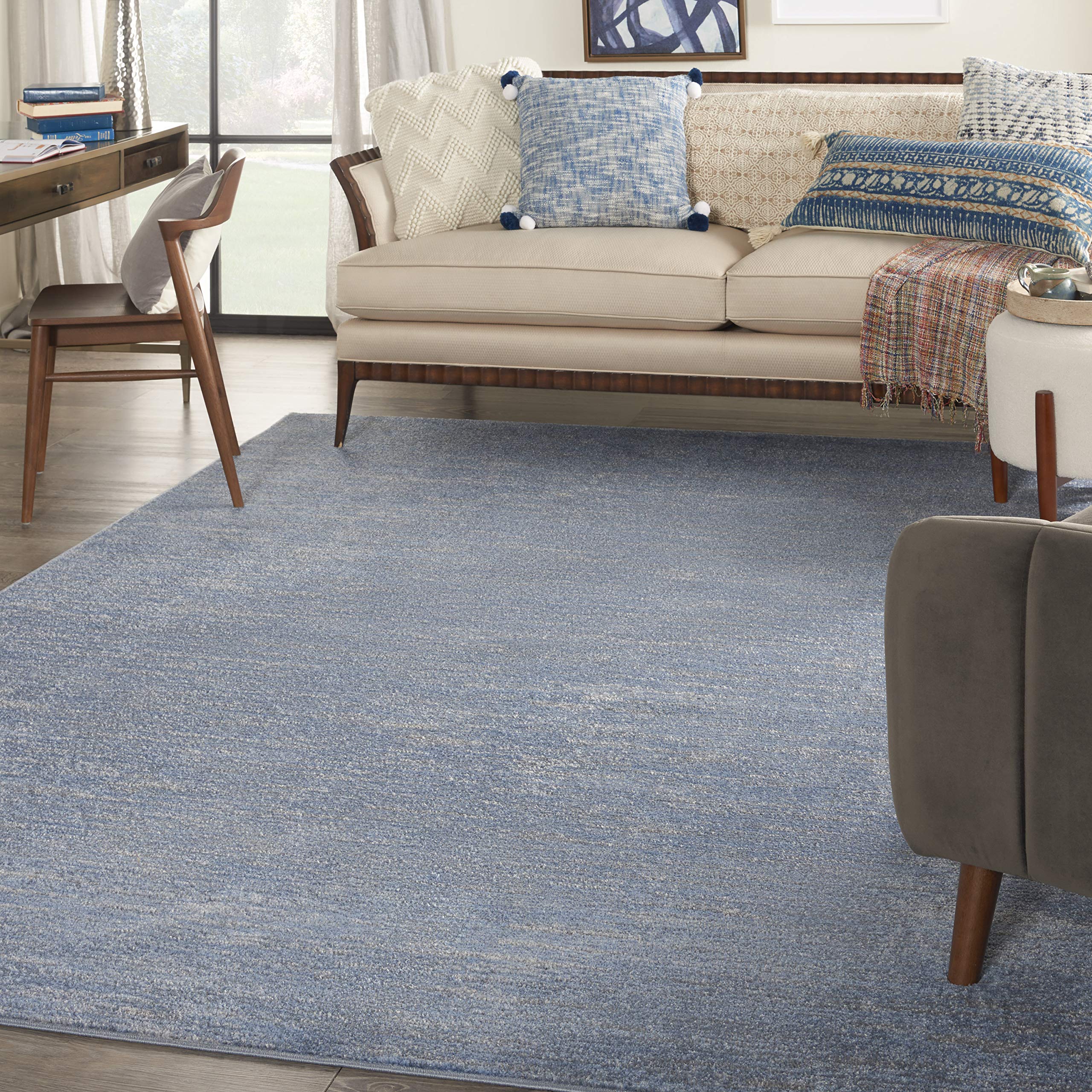 Nourison Essentials Indoor/Outdoor Blue/Grey 7' X 10' Area Rug, Easy Cleaning, Non Shedding, Bed Room, Living Room, Dining Room,