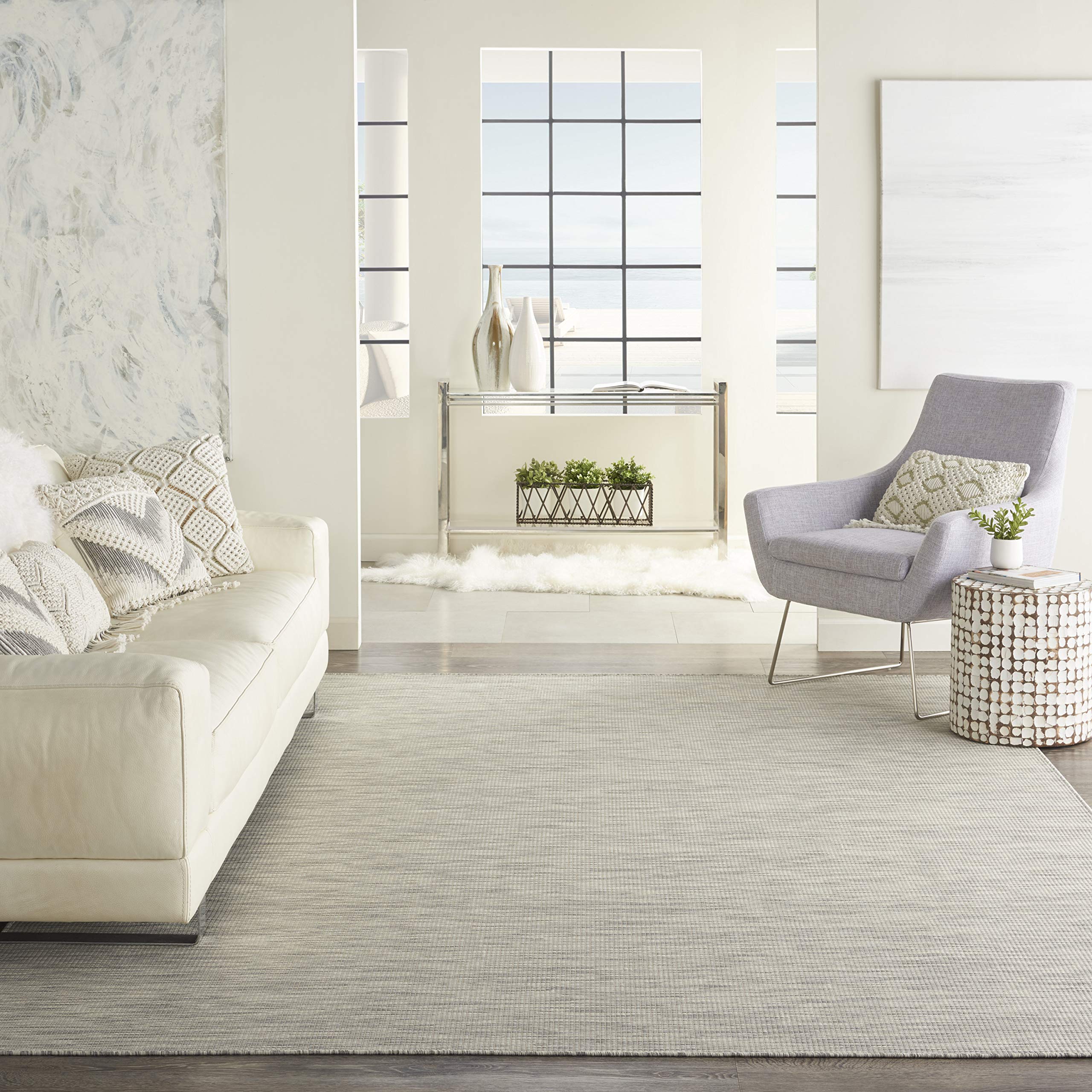 Nourison Positano Indoor-Outdoor Light Grey 7' X 10' Area Rug, Easy Cleaning, Non Shedding, Bed Room, Living Room, Dining Room,