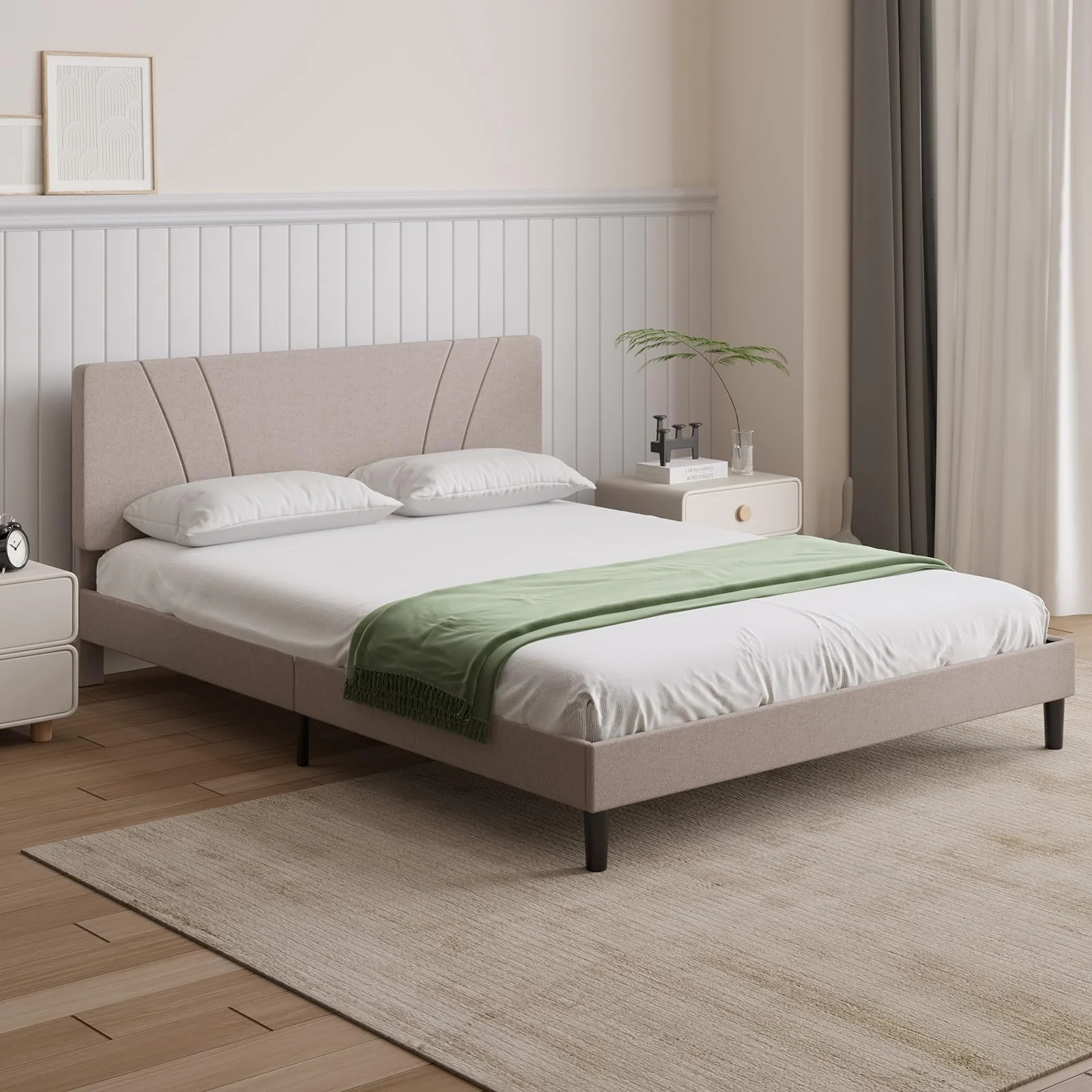 Novilla Queen Size Platform Bed Frame with Adjustable Headboard Upholstered Bed Frame Queen No Box Spring Needed, Noise Free, Ea