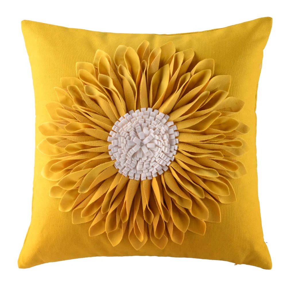 Oiseauvoler 3D Sunflower Handmade Throw Pillow Covers Decorative Pillowcases For Home Couch Bed Living Room Decor Yellow 18X18 I