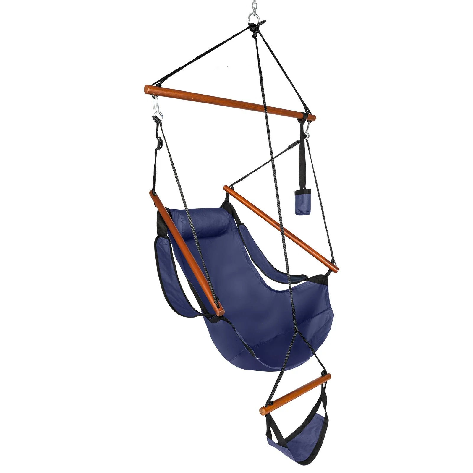 Oncloud Sky Chair, Deluxe Hanging Hammock Air Chair Swing Seat With Pillow, Drink Holder, Solid Wood Weather Resistant For Indoo