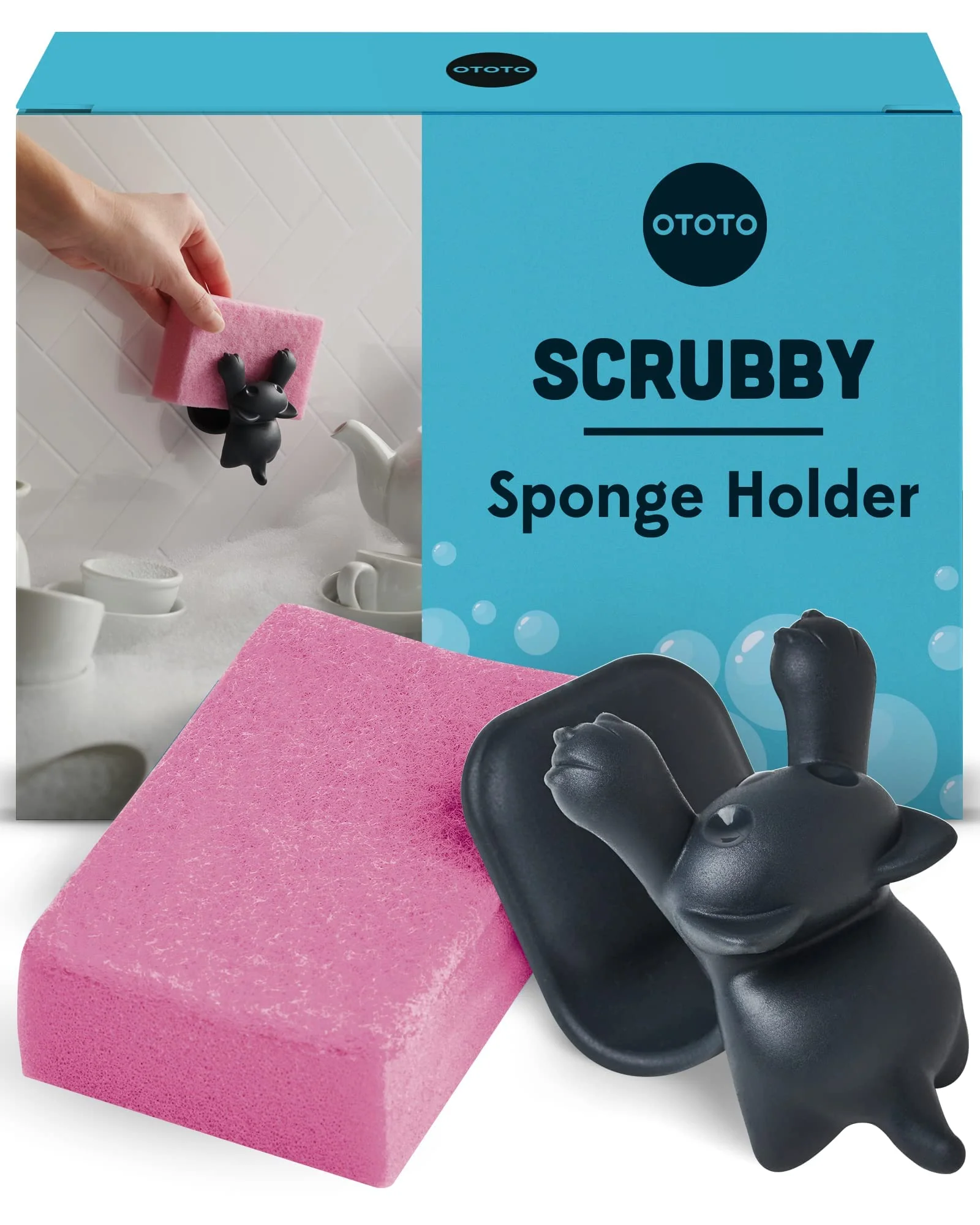 OTOTO Scrubby Cute Cat Sponge Holder for Kitchen Sink - Dishwasher Safe Dish Organizer- Compact, Cute Kitchen Accessories, Dish