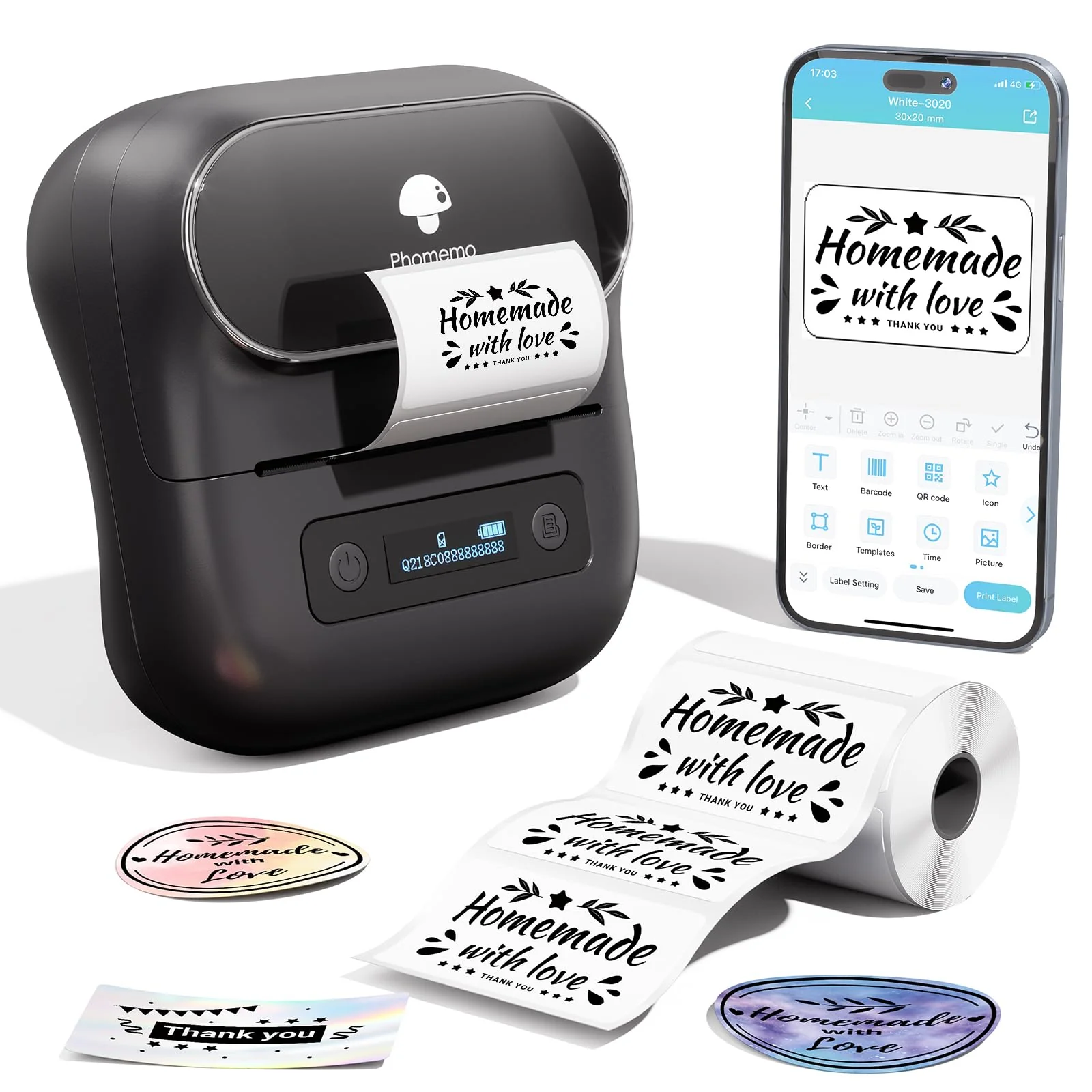 Phomemo M220 Label Maker, Label Makers Upgrade,3.14 Inch Portable Thermal Printer Support 20-80Mm Width Label,Bluetooth Label Ma
