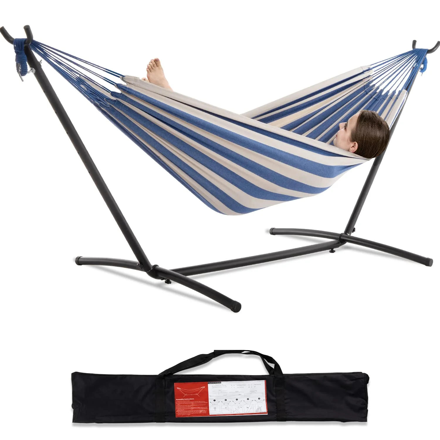 Pnaeut Double Hammock With Space Saving Steel Stand Included 2 Person Heavy Duty Garden Yard Outdoor 450Lb Capacity Hammocks (Sk