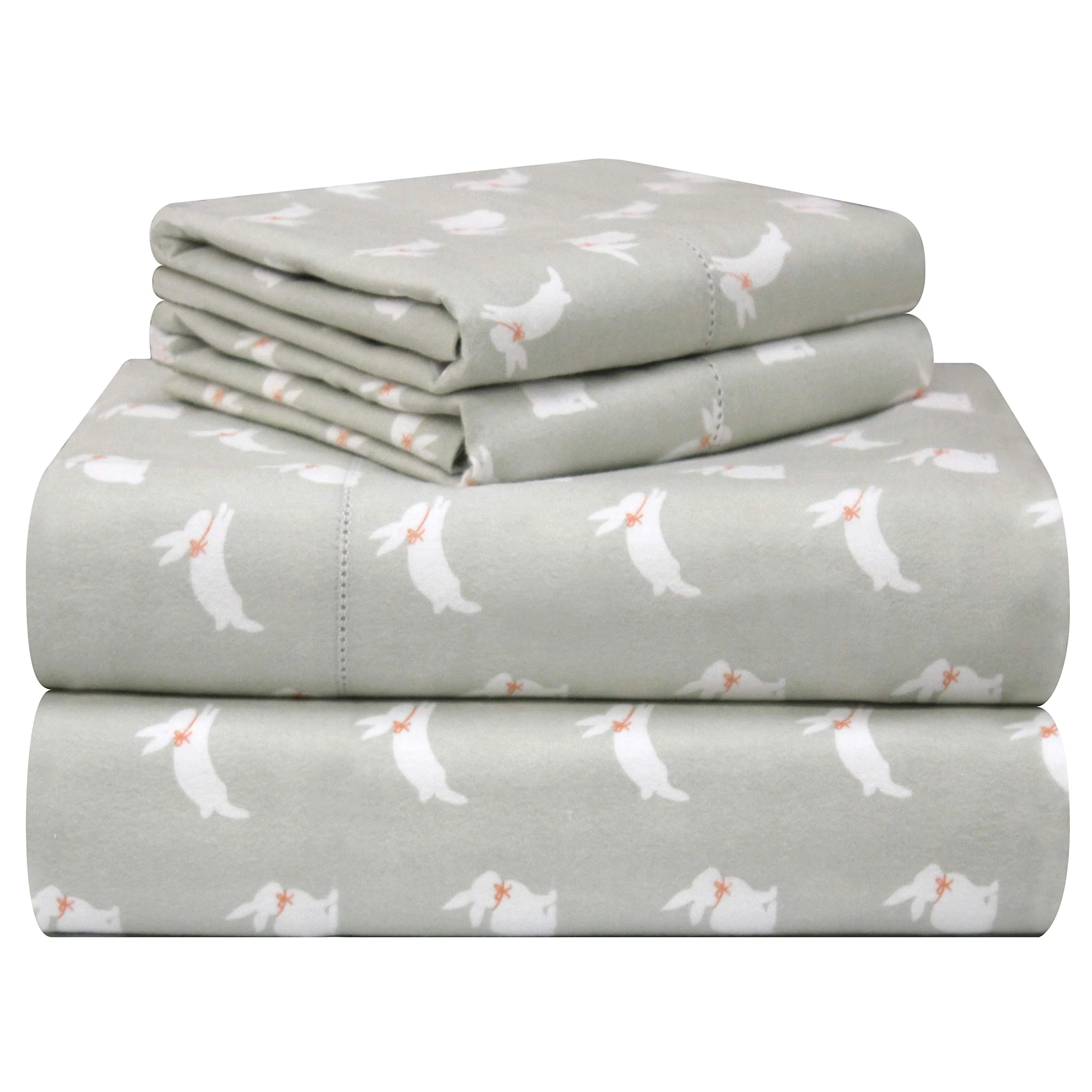 Pointehaven 180 Gsm Velvet Feel Luxury 100% Cotton Printed Flannel Sheet Set, Full, Bunnies - Warm & Cozy - Pre-Shrunk -Deep Poc