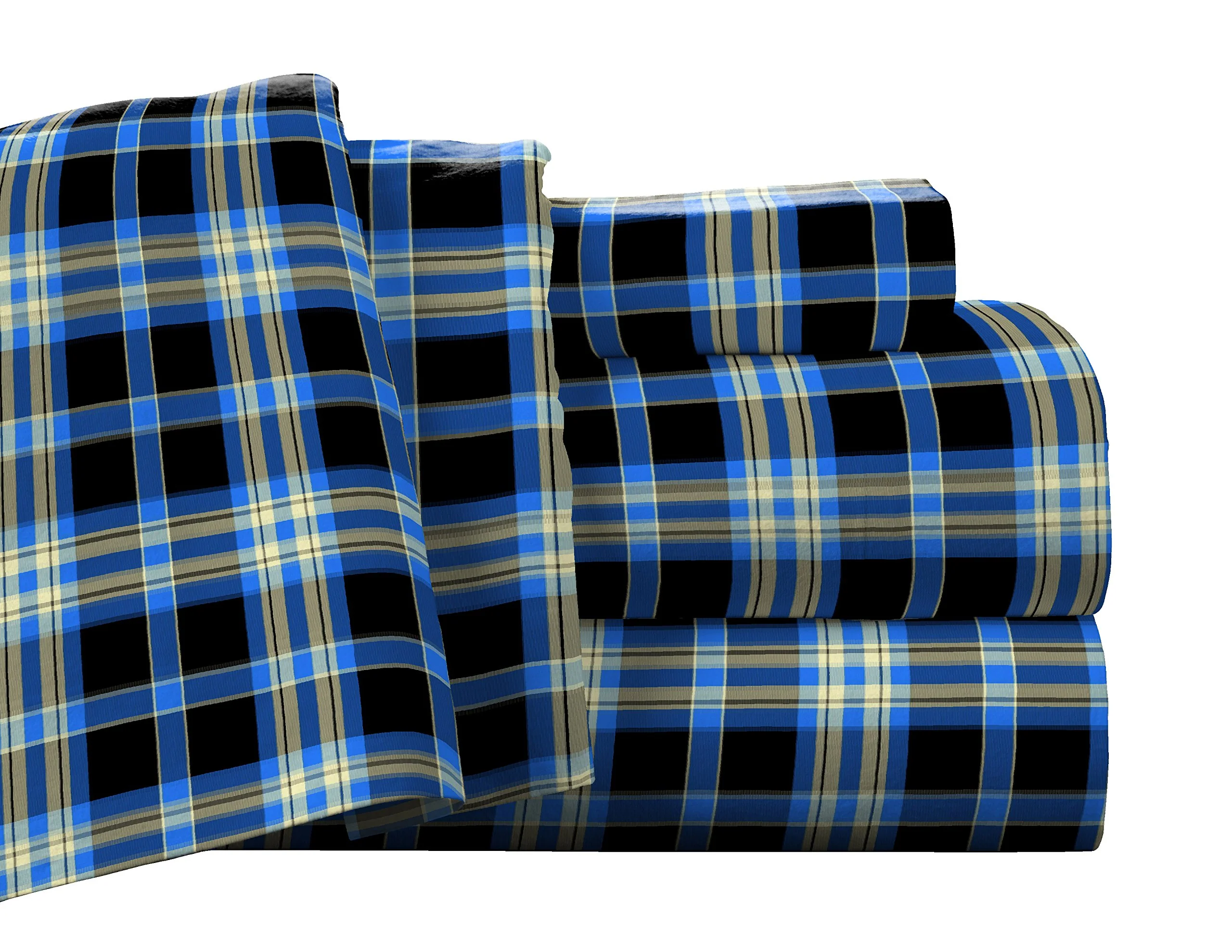 Pointehaven Flannel Deep Pocket Set With Oversized Flat Sheet, Full, Ashby Plaid