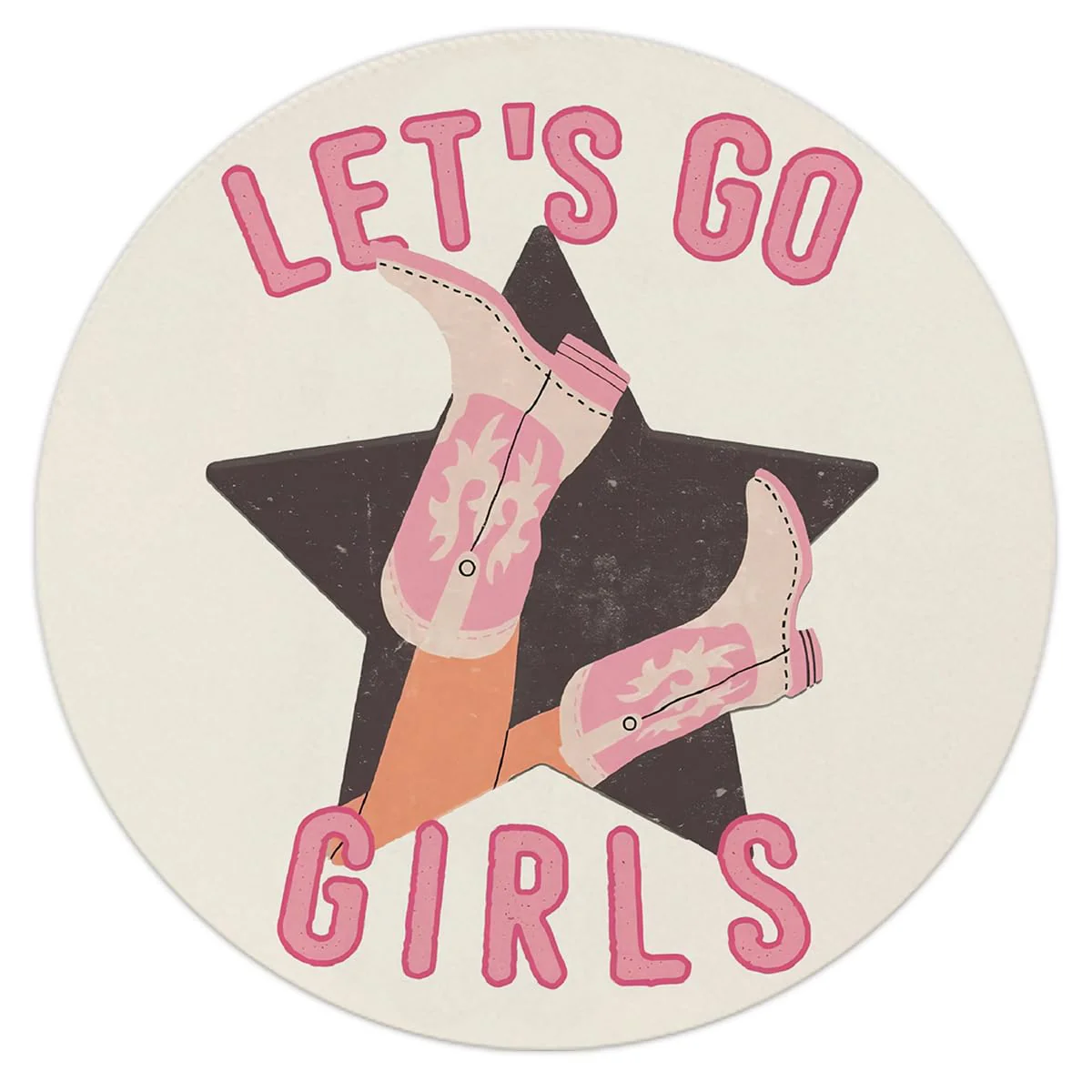QUICQOD Pink Cowgirl Mouse Pad,Preppy Boots Round Mouse Pad,Let s Go Girls,Trendy Non-Slip Rubber Base Mousepads for Home Office