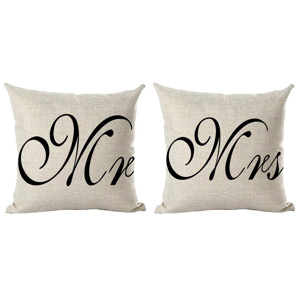 Ramirar Set Of 2 Black Word Mr Mrs Simple Style Gift For Family Lover Valentine'S Day Decorative Throw Pillow Cover Case Home Li