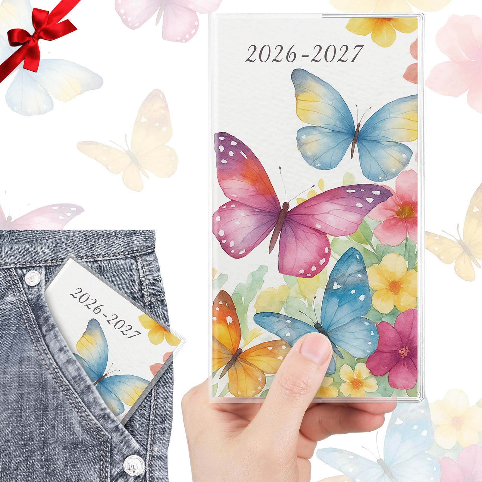 ReliThick 2026-2027 Pocket Calendar for Purse Small Monthly Planner for Women Handy Weekly Pocket Planner Journal Notebook Chris