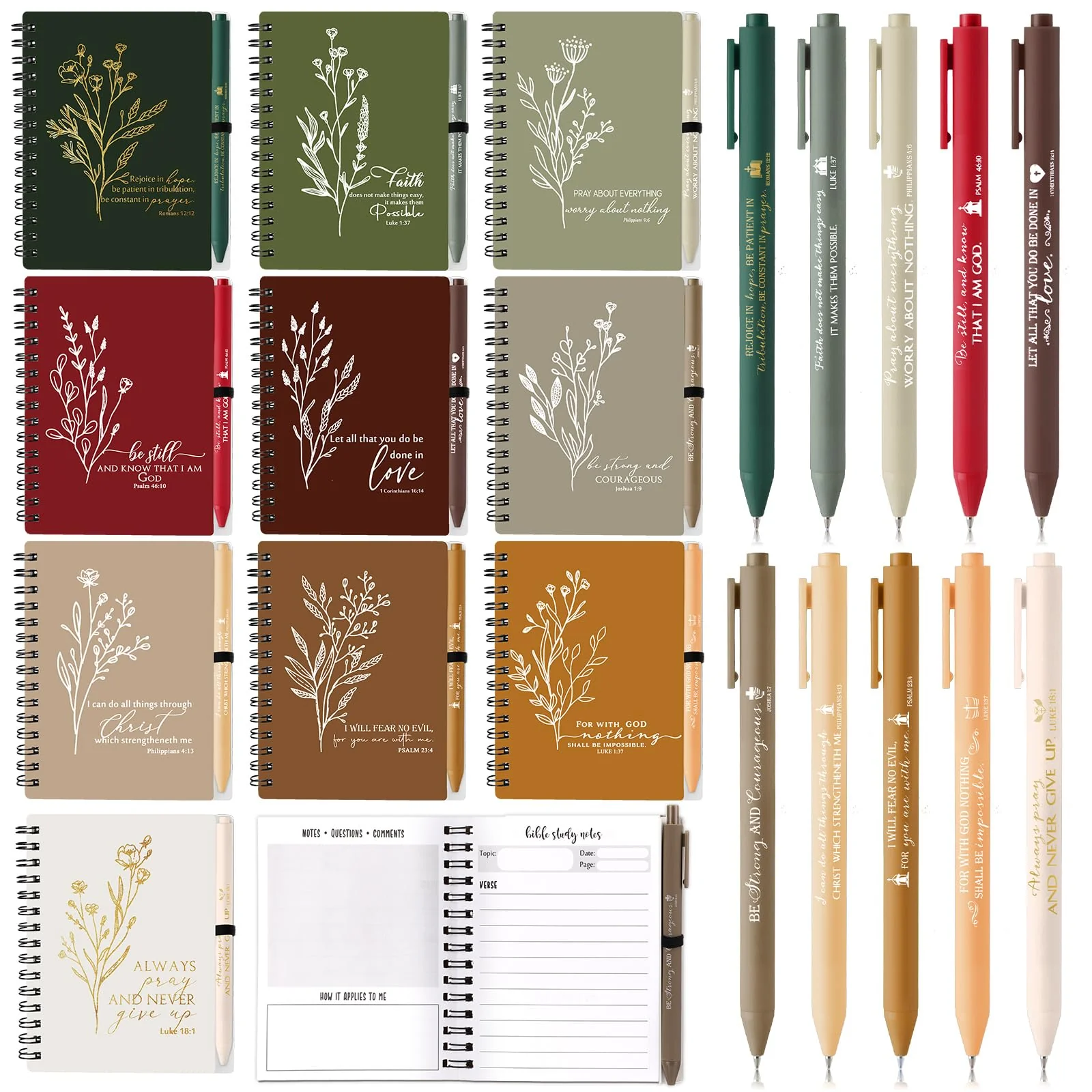 Resurhang 20 Pcs Christian Gift Prayer Spiral Journal with Ballpoint Pen Religious Gift for Church Pastor Clergy Appreciation Su