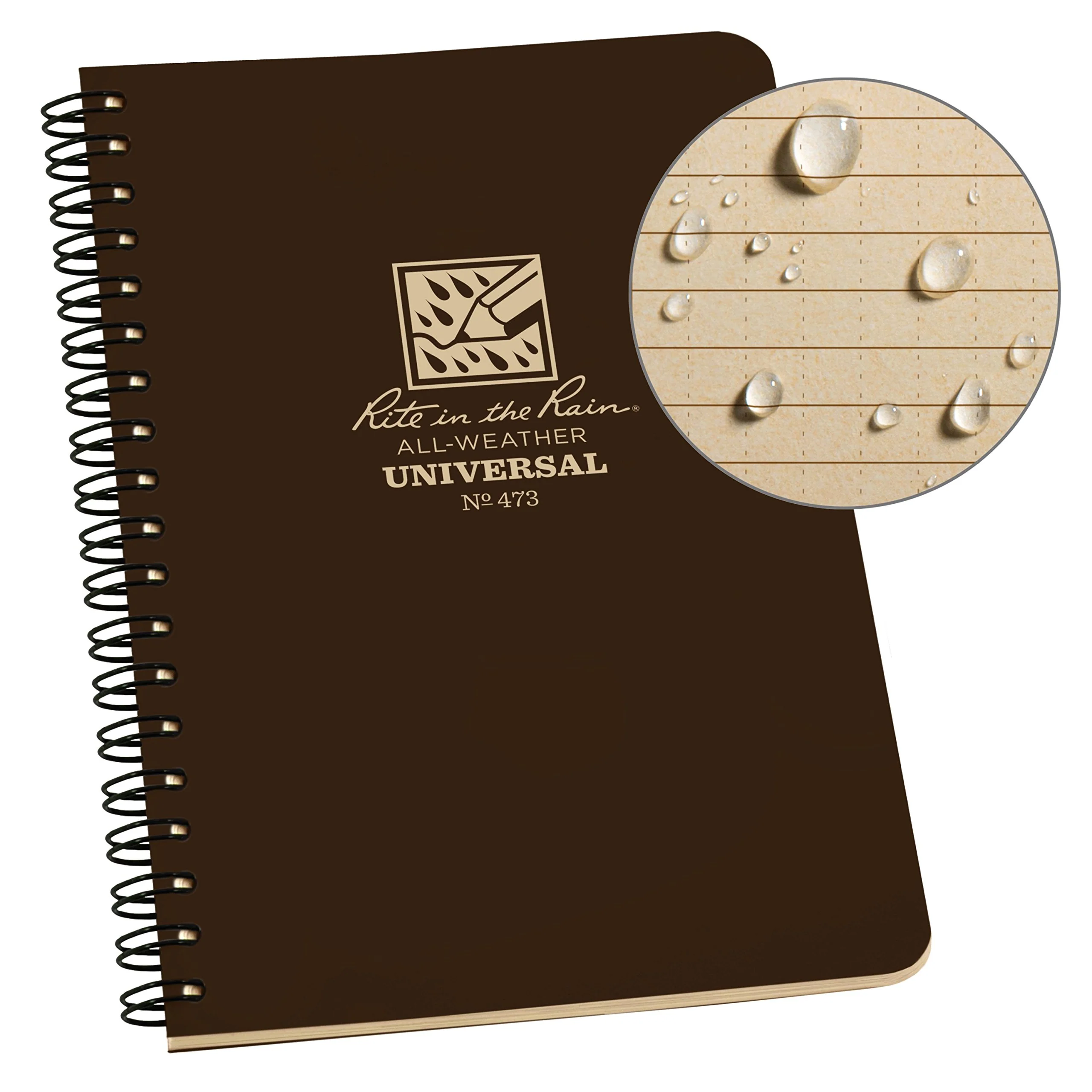Rite In The Rain Weatherproof Side Spiral Notebook, 4.625' X 7', Brown Weatherproof Notepad, Universal Page Pattern (No. 473)