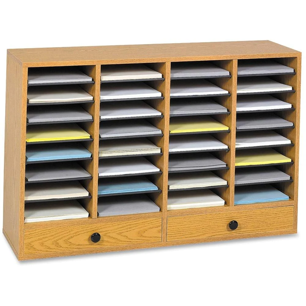 Safco Wooden Paper and Mail Organizer for Home Office and Classroom, Adjustable Shelves and Stackable, 12 Compartments with Draw